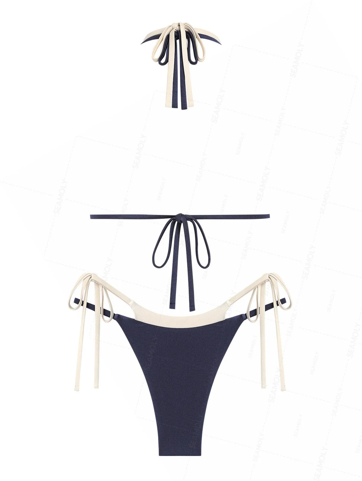 Seamolly Colorblock Two Tone Tie Side Double Layer Bikini Set - Image 2