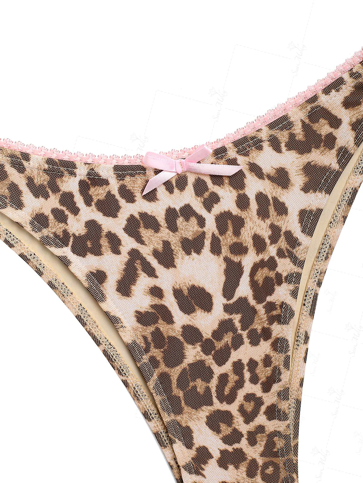 Seamolly Vintage Leopardenmuster Spitzenbesatz Schleife Dekor Neckholder Triangel Freches Bikini Set - Image 17