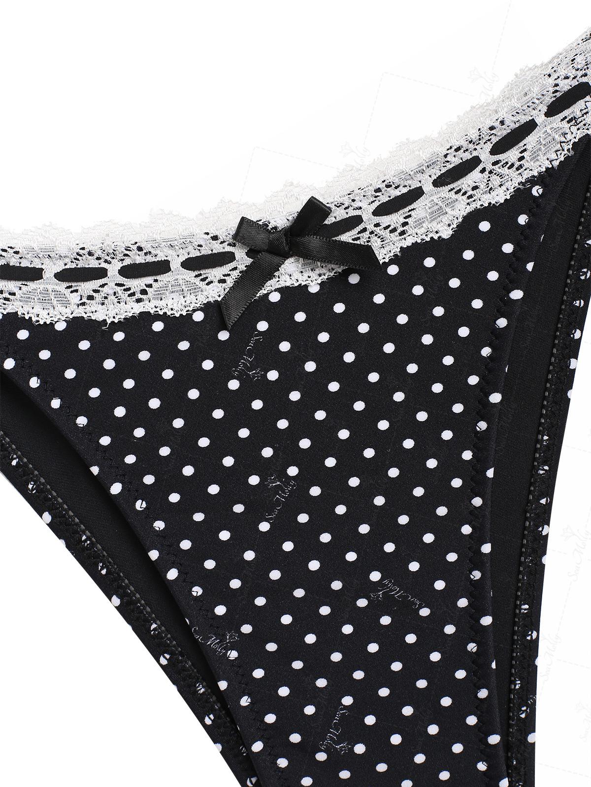Seamolly Vintage-Bikini-Set mit Polka-Dots-Druck, Spitzenbesatz, Schleife, Dekor, Neckholder, Dreieck, seitlich gebunden - Image 14