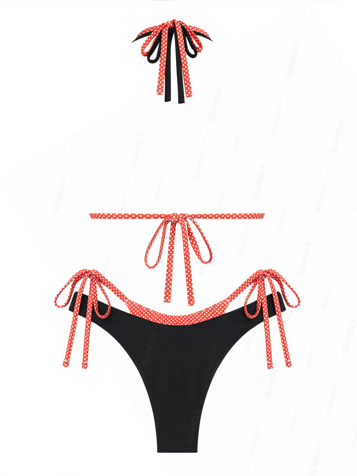 Seamolly Bikini-Set mit Kontrastfarben-Polka-Dot-Print und O-Ring, doppellagig - Image 2