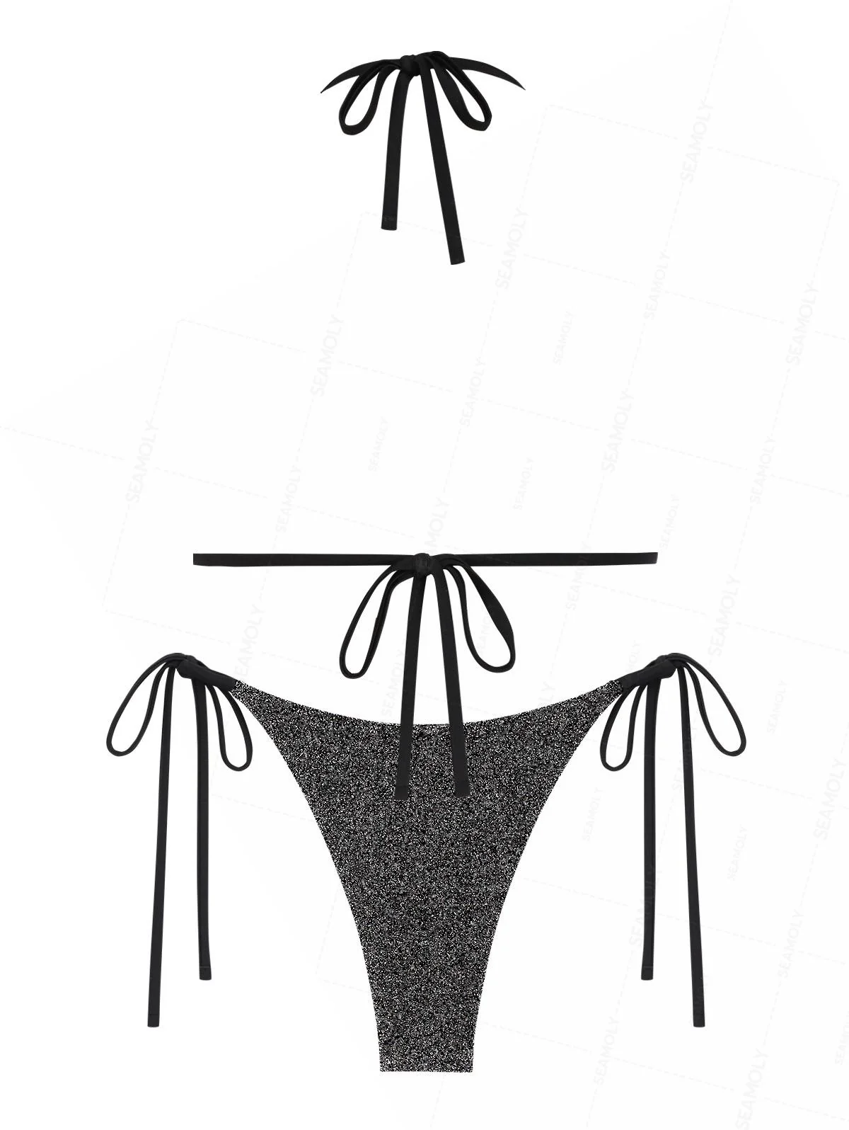 Seamolly – Bikini-Set mit glitzerndem Lurex-Neckholder und Kunstperlen und seitlicher Schnürung - Image 4