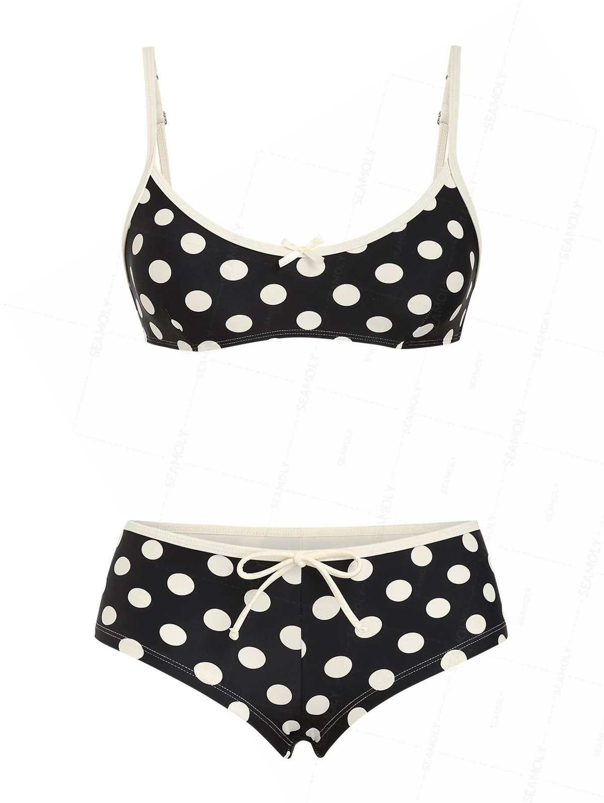 Seamolly Polka Dot Print Tank Style Cheeky Boyshorts Bikini Set