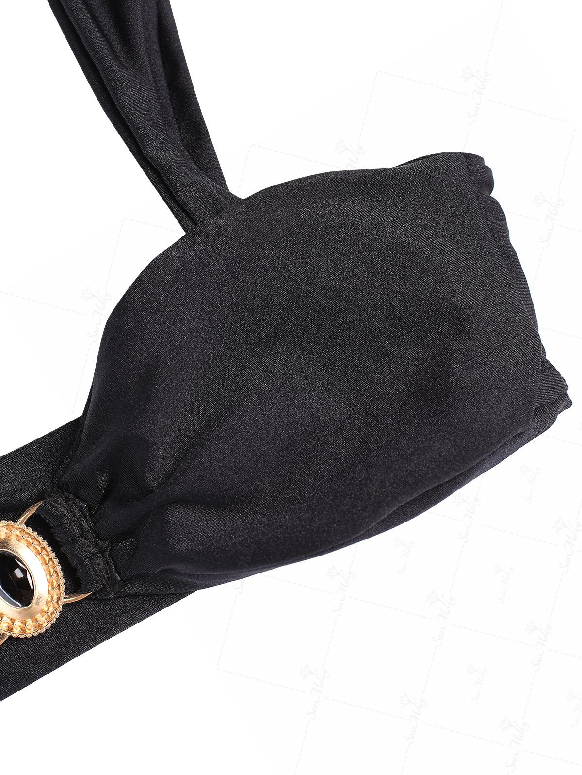 Seamolly Schwarzer Bikini mit glänzenden Strasssteinen und Metalldekor - Image 12