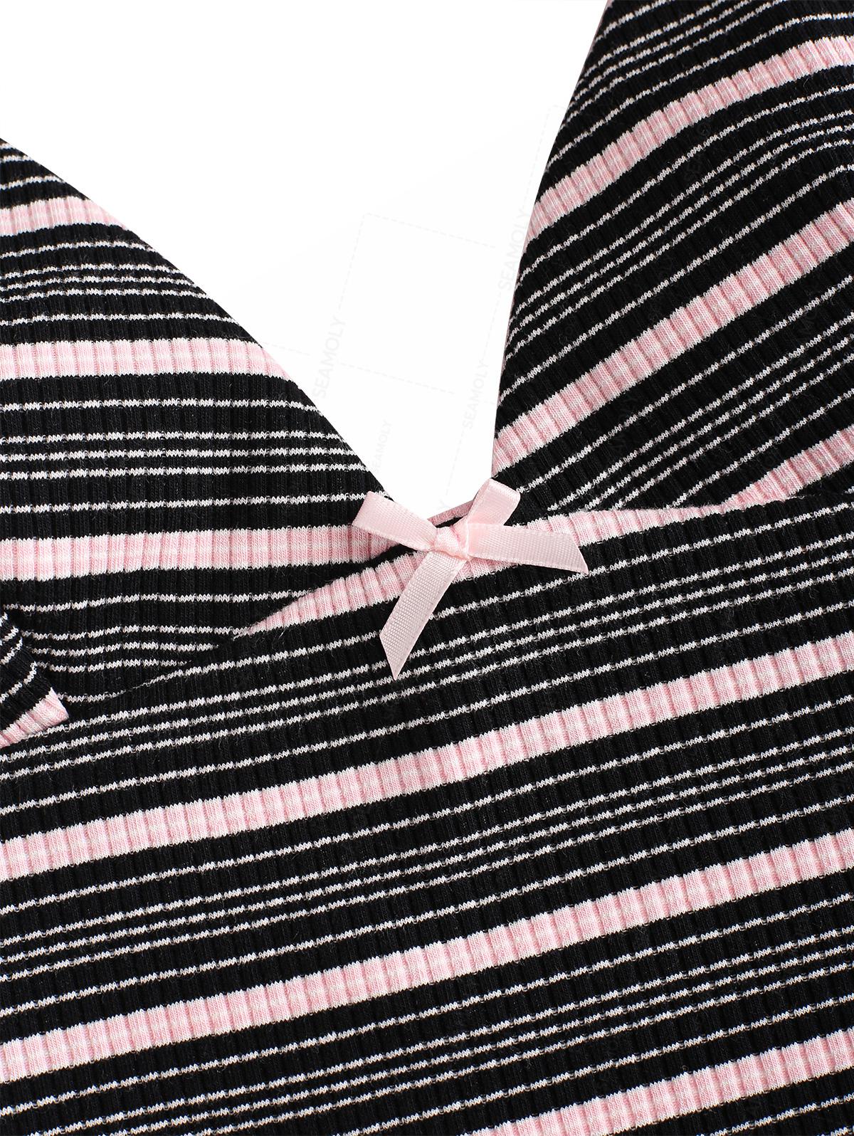 Seamolly gestreiftes Tankini-Set mit Schleife, tiefem Ausschnitt, Neckholder und seitlicher Bindung - Image 3
