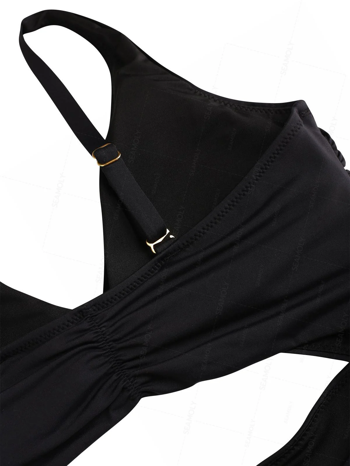 Seamolly Einteiliger Badeanzug Monokini in Unifarbe mit gedrehtem Cut-out, Raffungen und Bauchkontrolle - Image 4