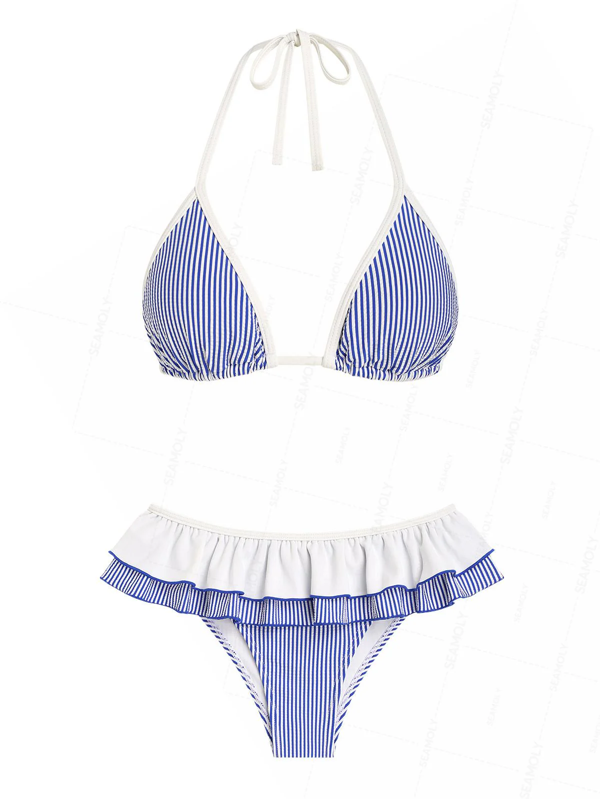 Seamolly Bikini-Set mit Kontrastbündchen, Streifen, Lagen, Schößchen, Neckholder, Triangel-Schnitt und Rock - Image 2