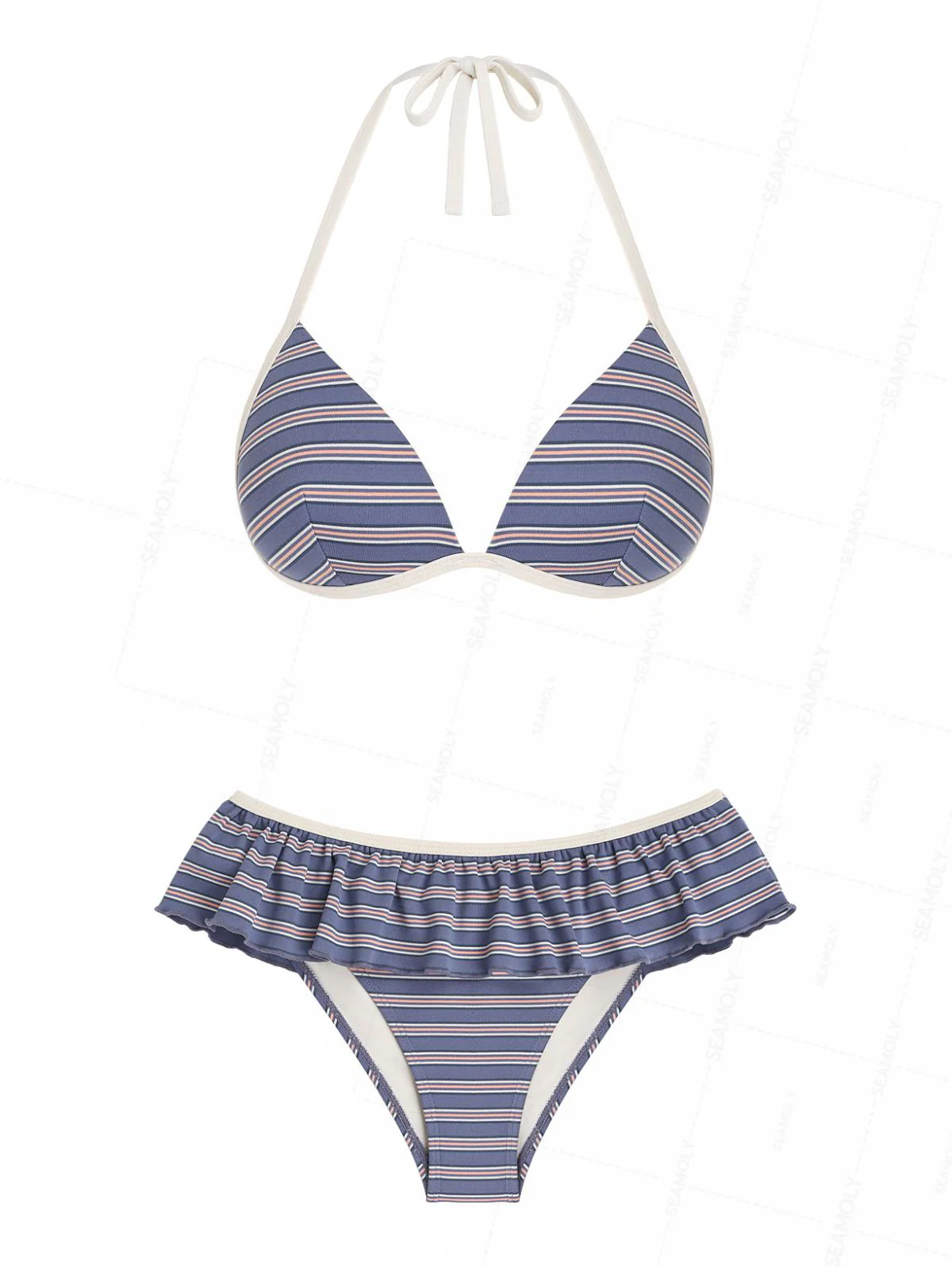 Seamolly Bikini-Set aus geripptem Strick, bestehend aus Push-up-Oberteil und Bikinihose mit Schößchen.
