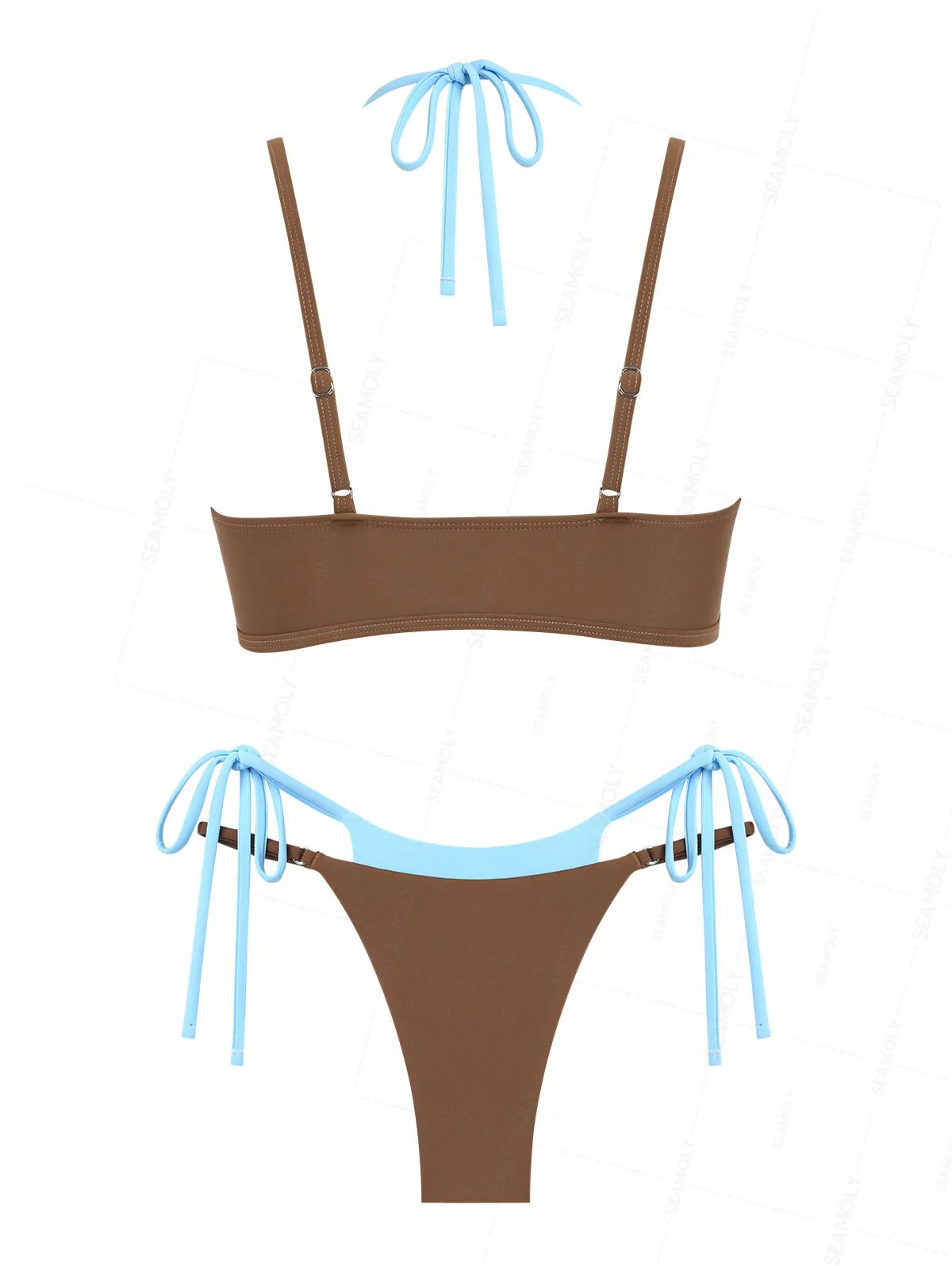 Seamolly Colorblock Two Tone Tie Side Double Layer Bikini Set - Image 2