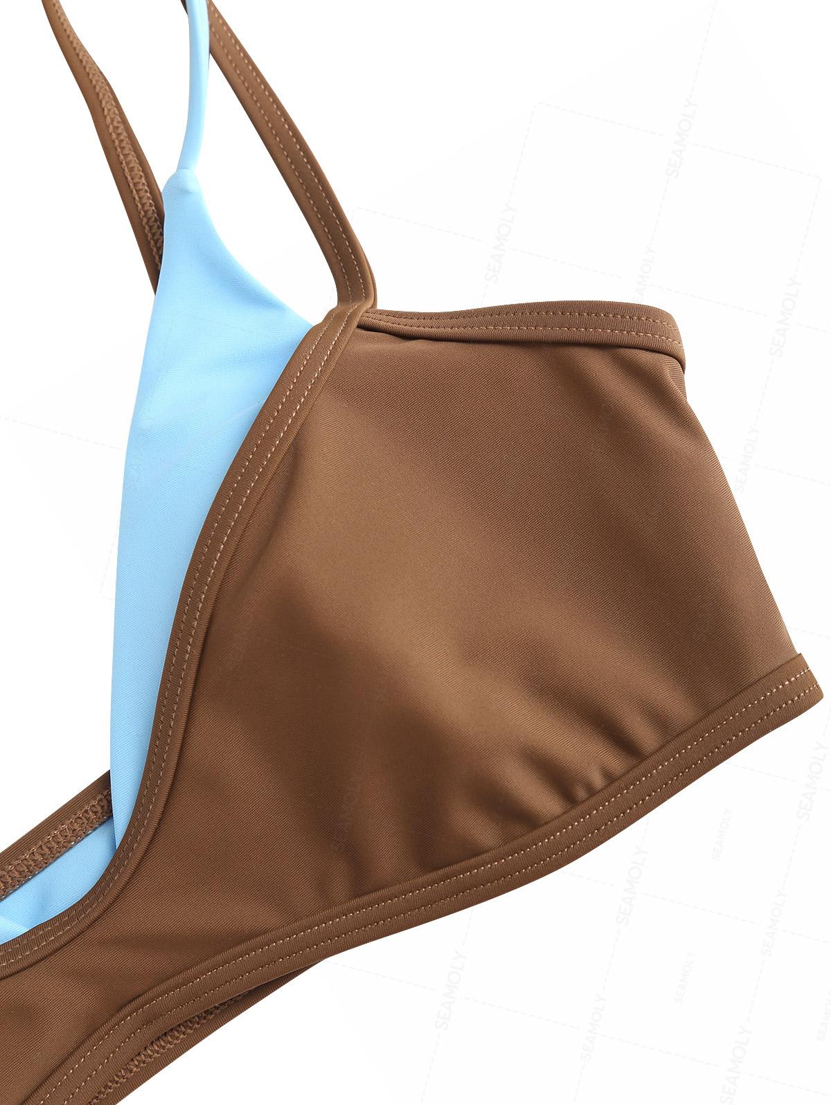 Seamolly Colorblock Two Tone Tie Side Double Layer Bikini Set - Image 3