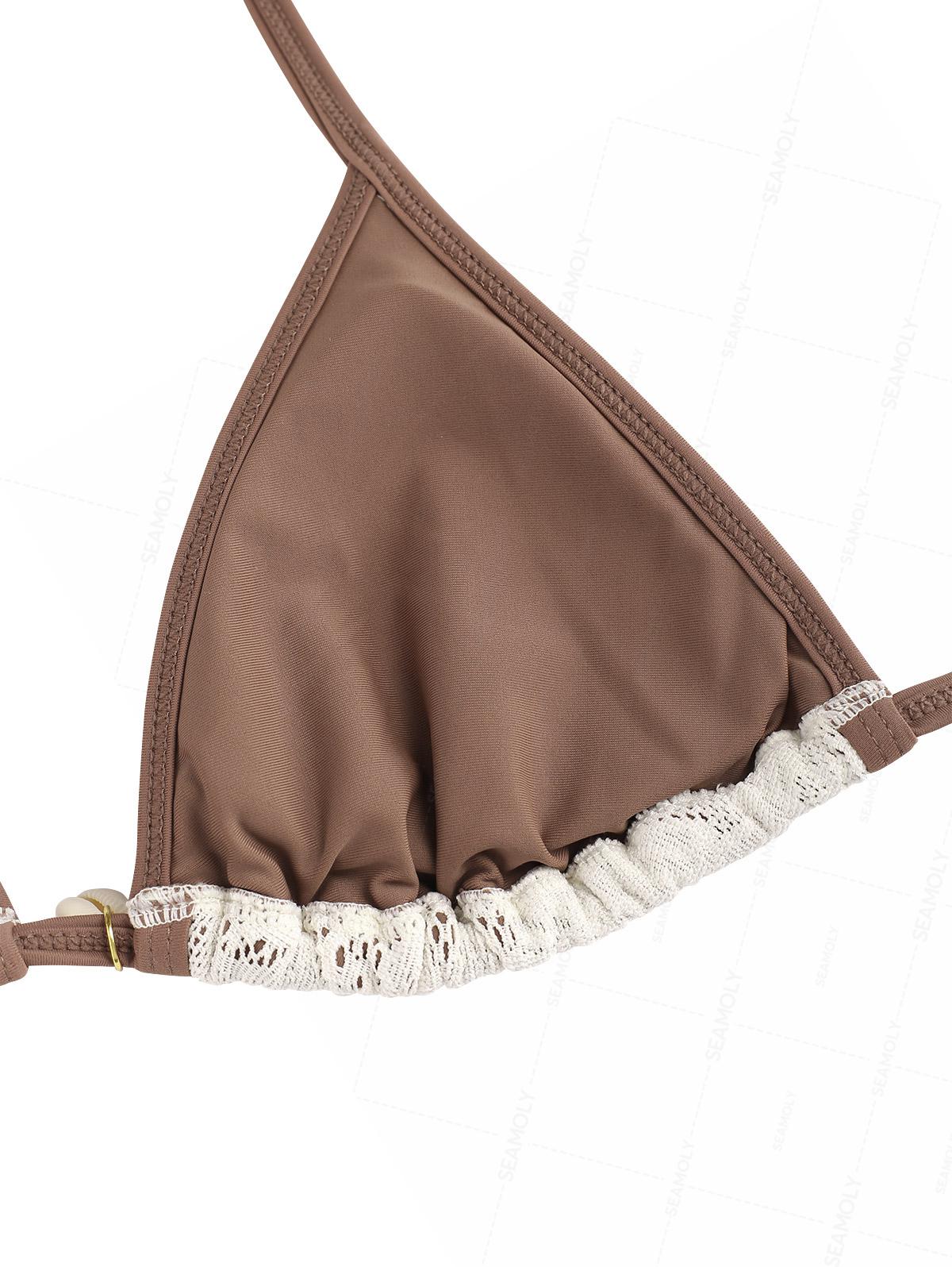 Seamolly braunes Bikini-Set mit kontrastierender Einfassung, Muschelverzierung und frechen Boyshorts - Image 7
