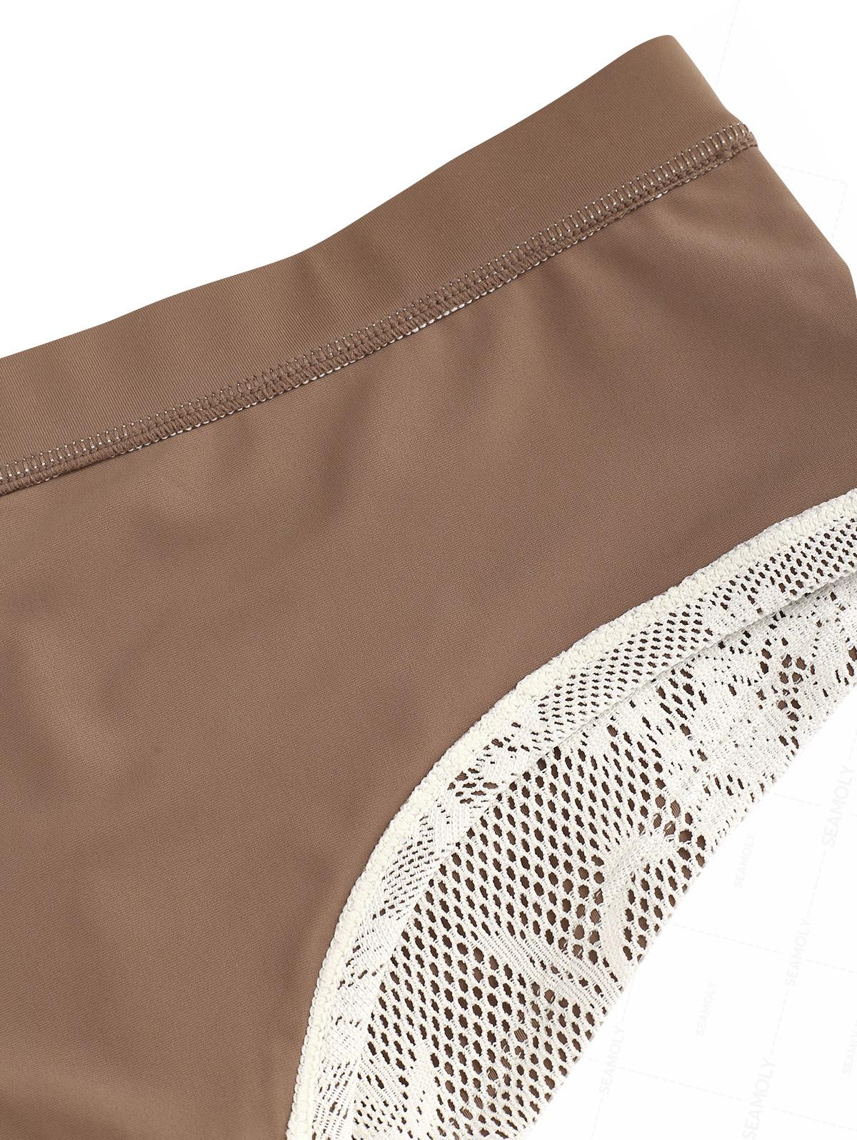 Seamolly braunes Bikini-Set mit kontrastierender Einfassung, Muschelverzierung und frechen Boyshorts - Image 9