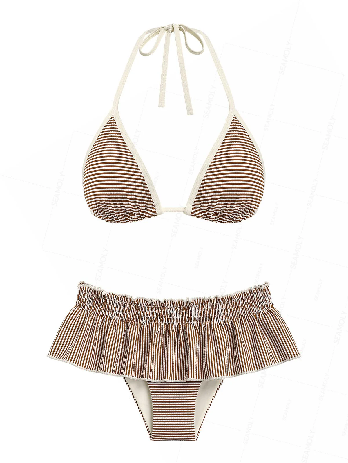 Seamolly Bikini-Set mit Streifen, kontrastfarbener Einfassung und gerafftem Schößchen