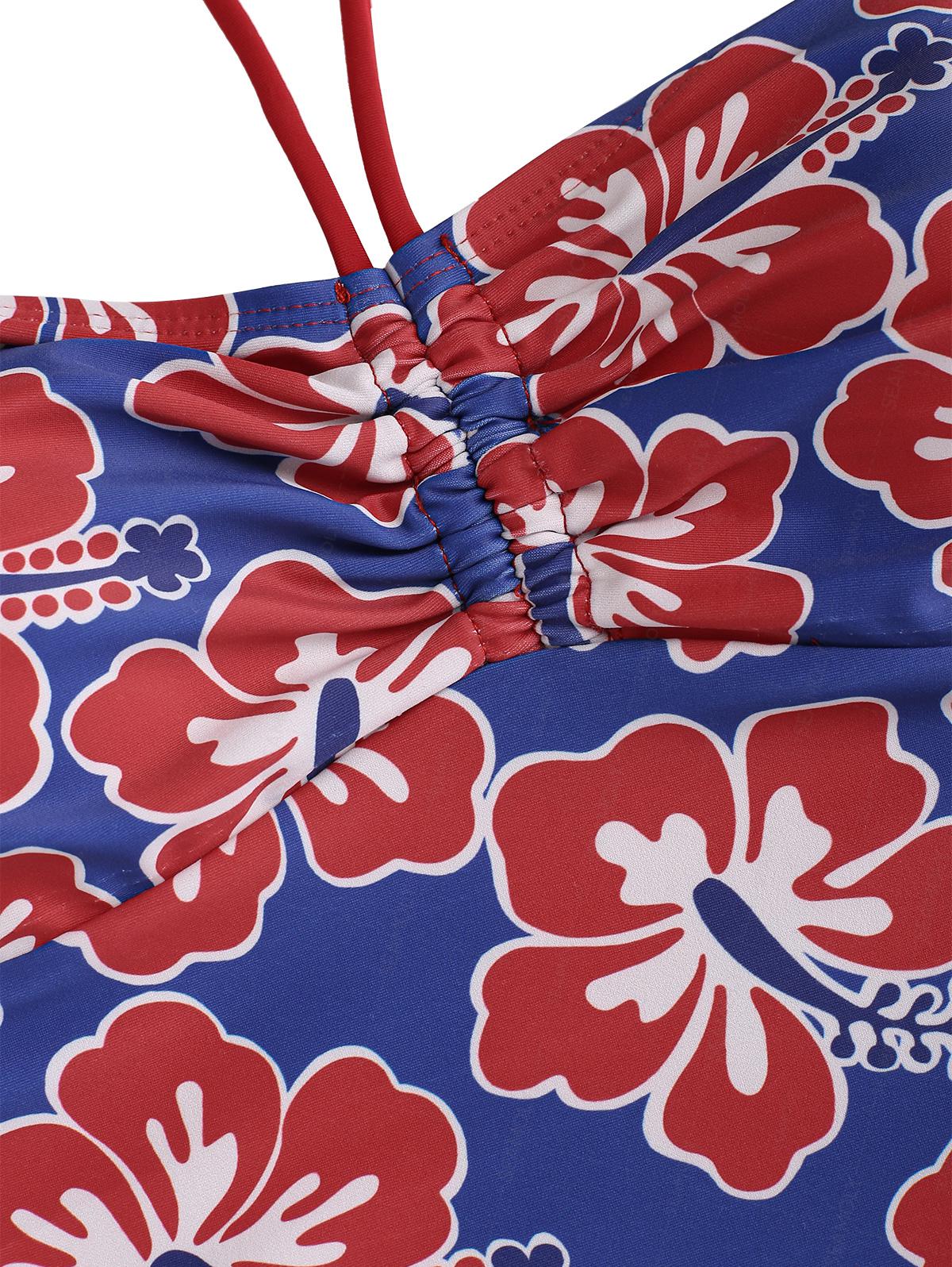 Seamolly Tankini-Set mit floralem Hibiskusmuster, geraffter Vorderseite und Neckholder-Bandeau-Oberteil - Image 3
