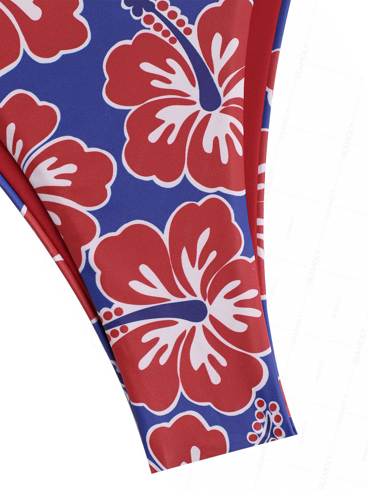 Seamolly Tankini-Set mit floralem Hibiskusmuster, geraffter Vorderseite und Neckholder-Bandeau-Oberteil - Image 5