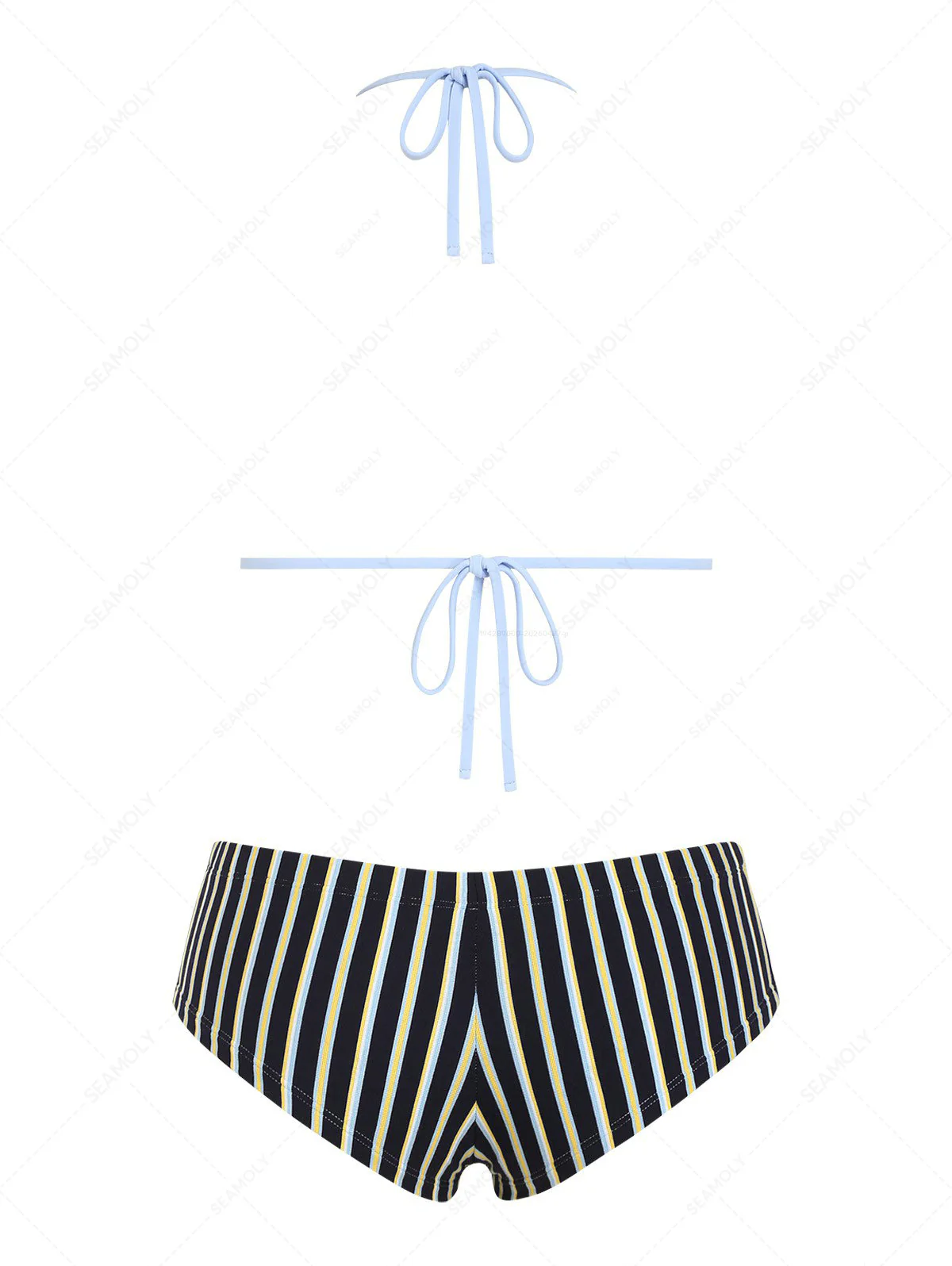 Seamolly gestreiftes Neckholder-Triangel-Bikini-Set mit frechen Boyshorts und Schleife - Image 2