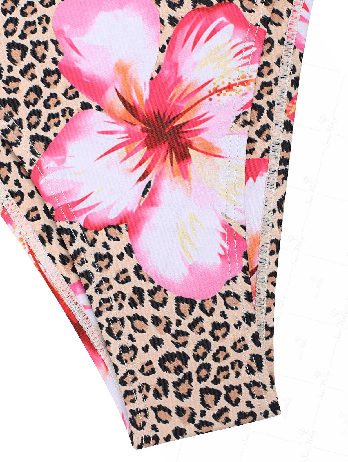 Seamolly Bikini-Tankini-Set mit Leoparden- und Blumenmuster, Neckholder und seitlichen Bindebändern – Hawaii-Stil - Image 4