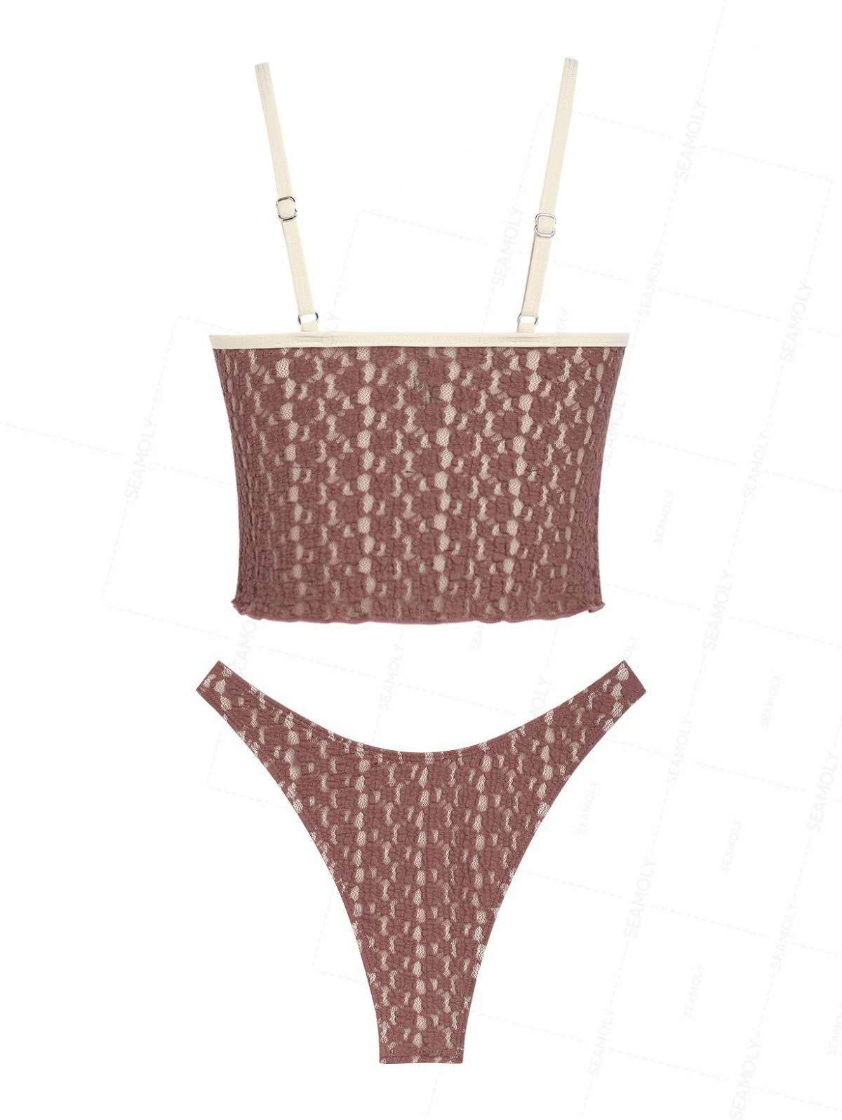 Seamolly Tankini-Set mit kontrastfarbenen Paspeln, Jacquard-Spitze und tiefem Ausschnitt - Image 2