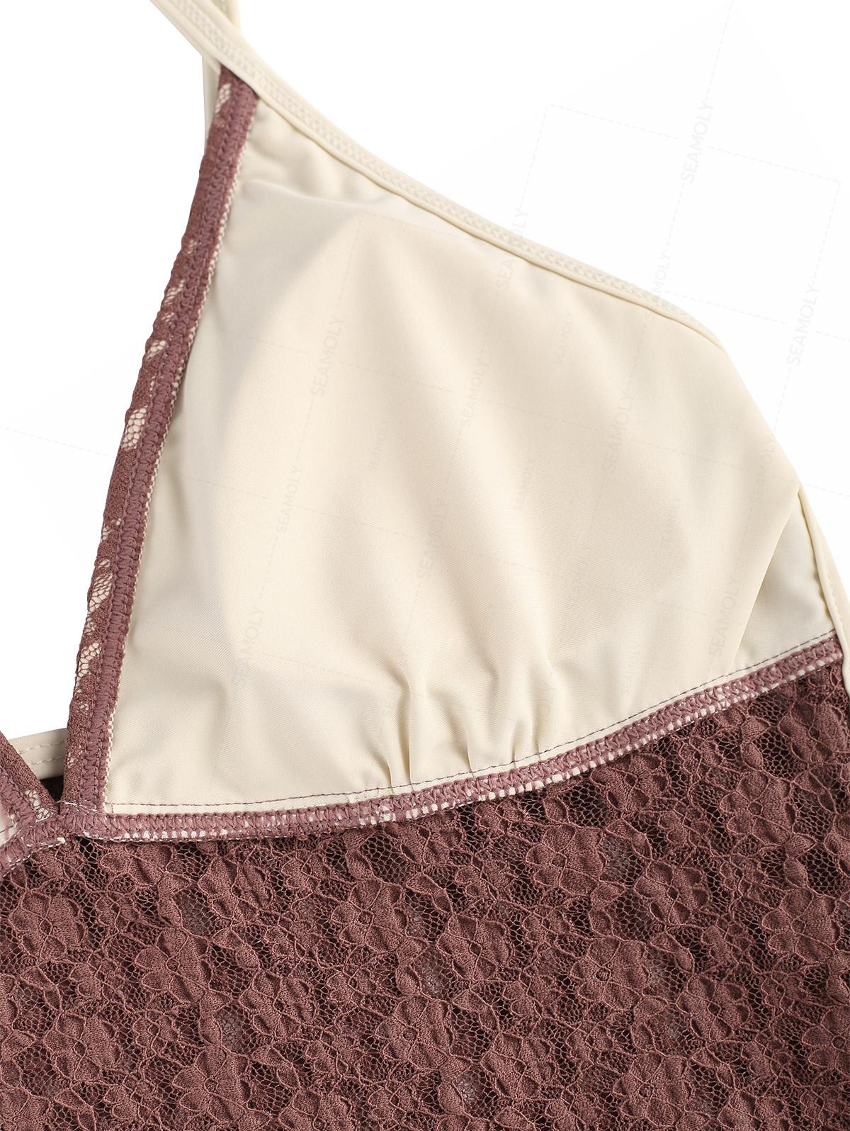Seamolly Tankini-Set mit kontrastfarbenen Paspeln, Jacquard-Spitze und tiefem Ausschnitt - Image 4