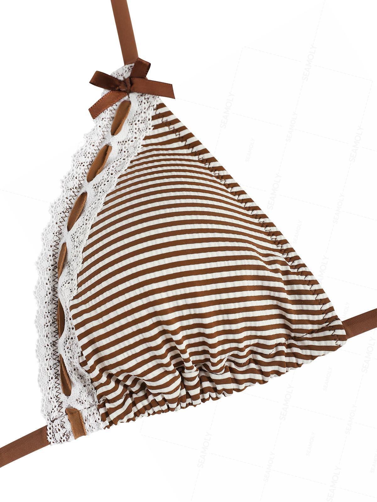 Seamolly gestreiftes Spitzen-Bikini-Set mit Schleife, Neckholder, Dreieck, seitlich zu binden - Image 3