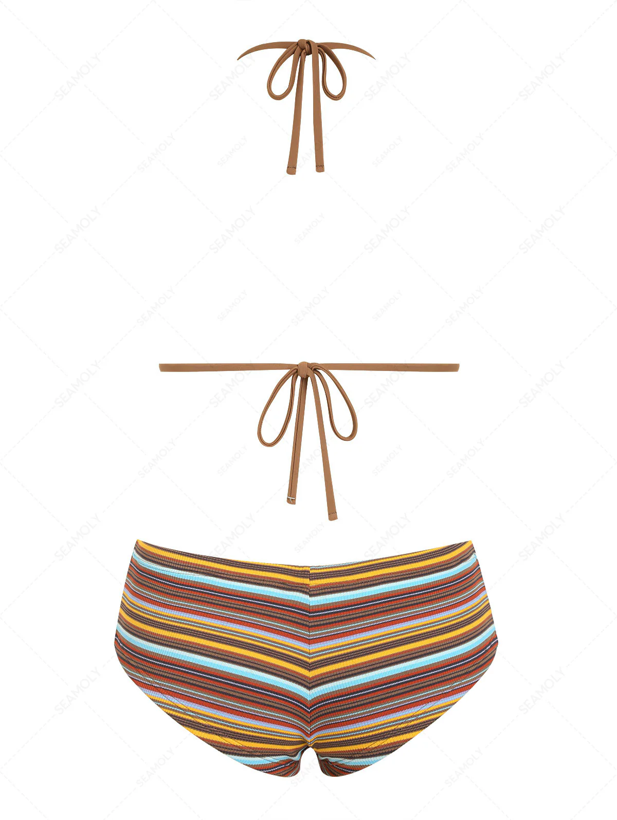 Seamolly Striped Halter Triangle Cheeky Boyshorts Bikini Set - Image 6
