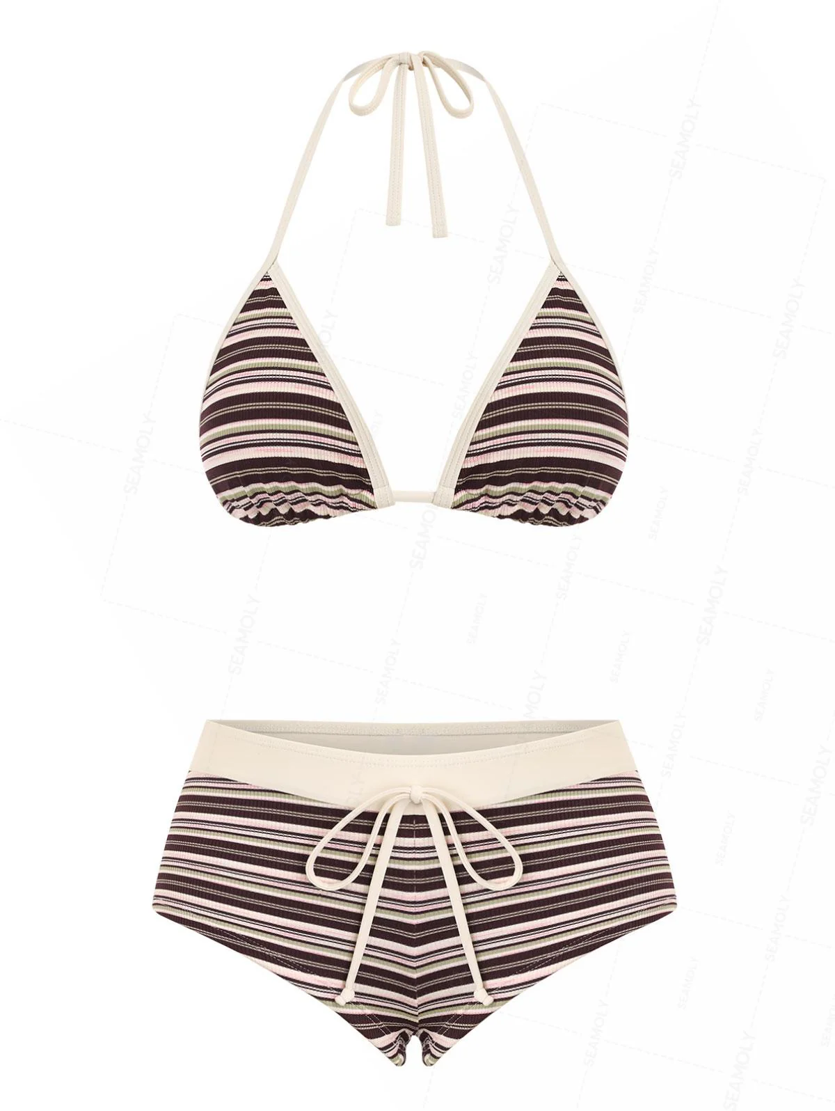 Seamolly Bikini-Set mit kontrastfarbenem Einfassband, Rippstrick, Streifen und frechem Schnitt