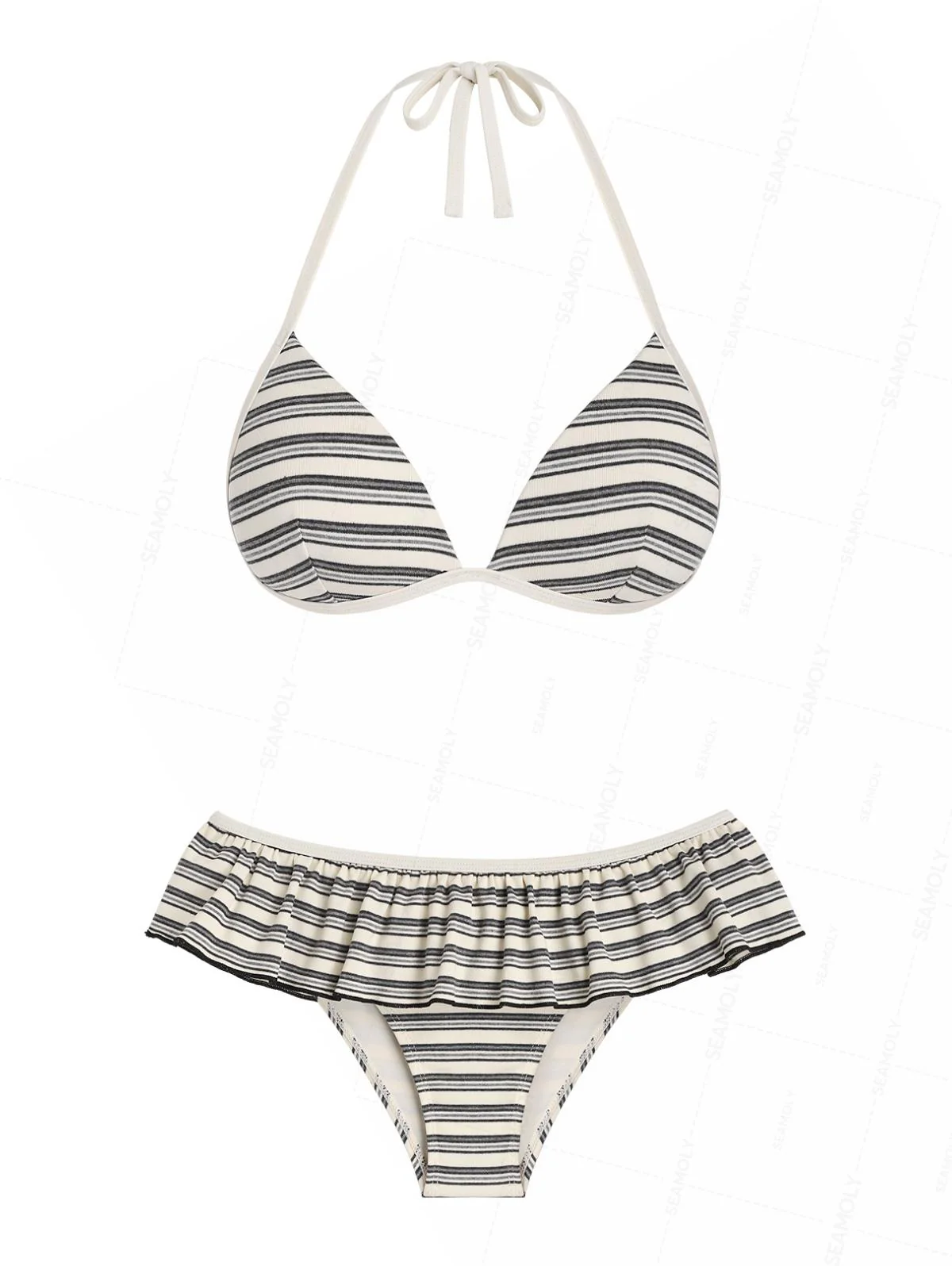Seamolly Bikini-Set aus geripptem Strick, bestehend aus Push-up-Oberteil und Bikinihose mit Schößchen.