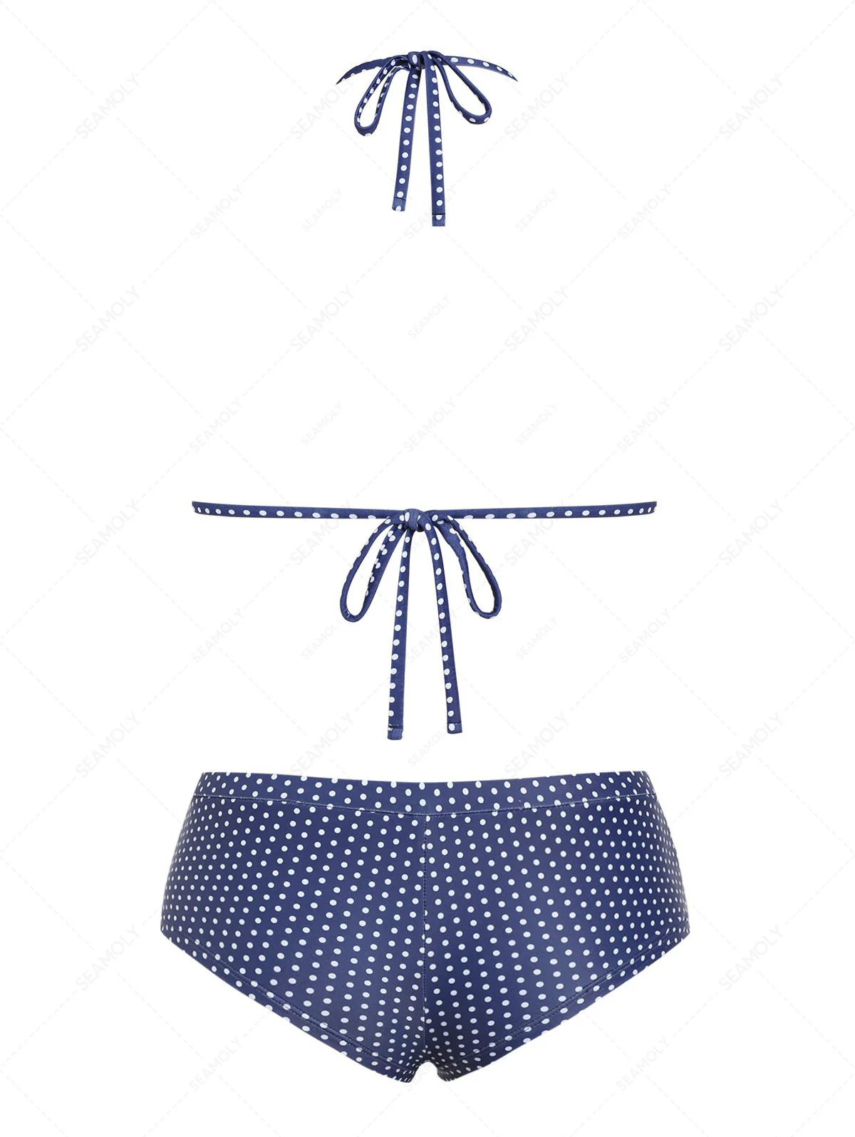 Seamolly Polka Dot Lace Bowknot Triangle Cheeky Boyshorts Bikini Set - Image 8