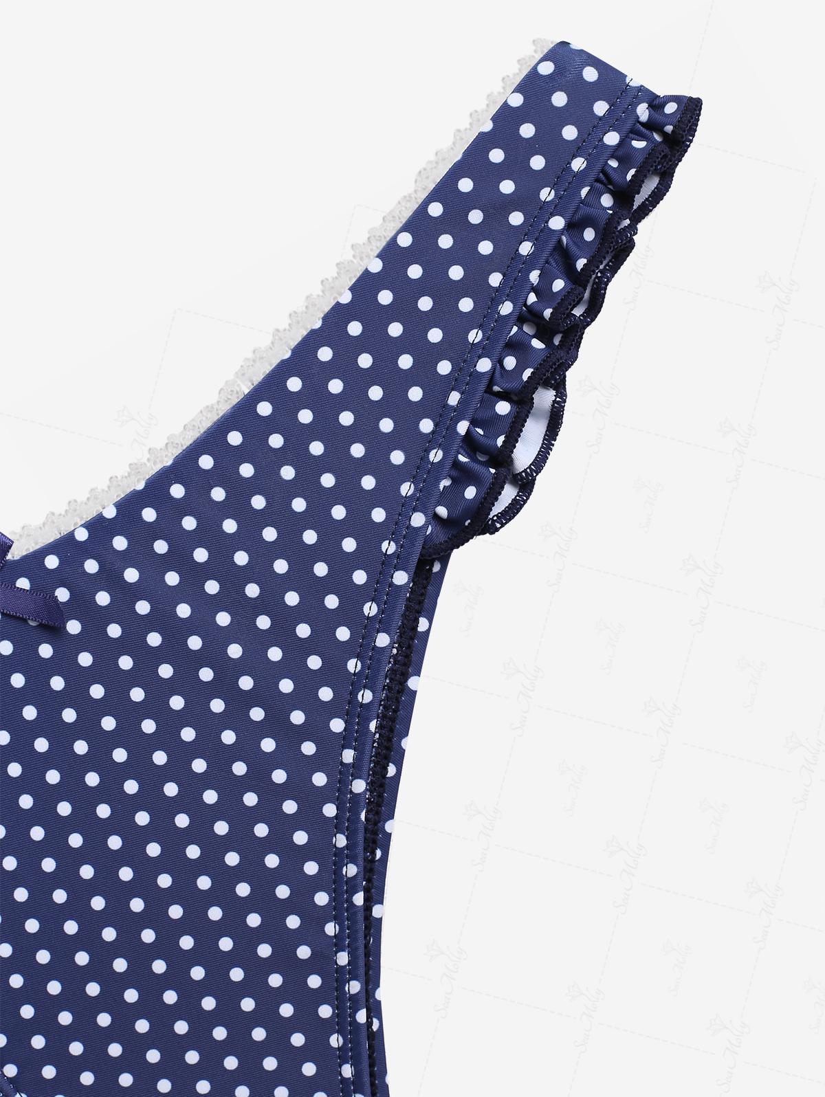 Seamolly Polka Dots Spitzenbesatz Rüschen Schleife Dekor Neckholder gebundenes Triangel-Bikini-Set - Image 12