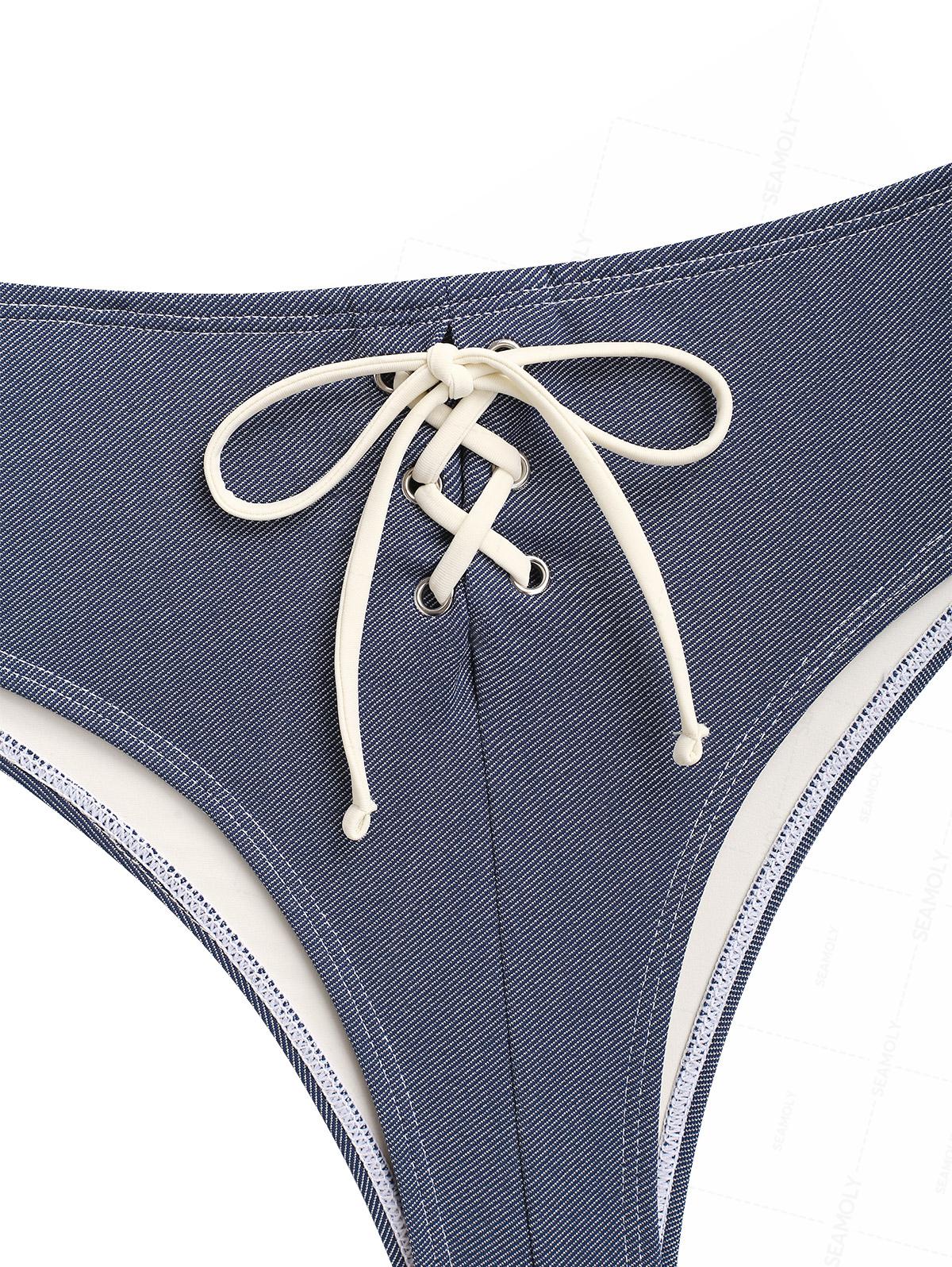 Seamolly Vintage Denim Ösen Schnür-Bikini-Set (halbbedeckt) - Image 5