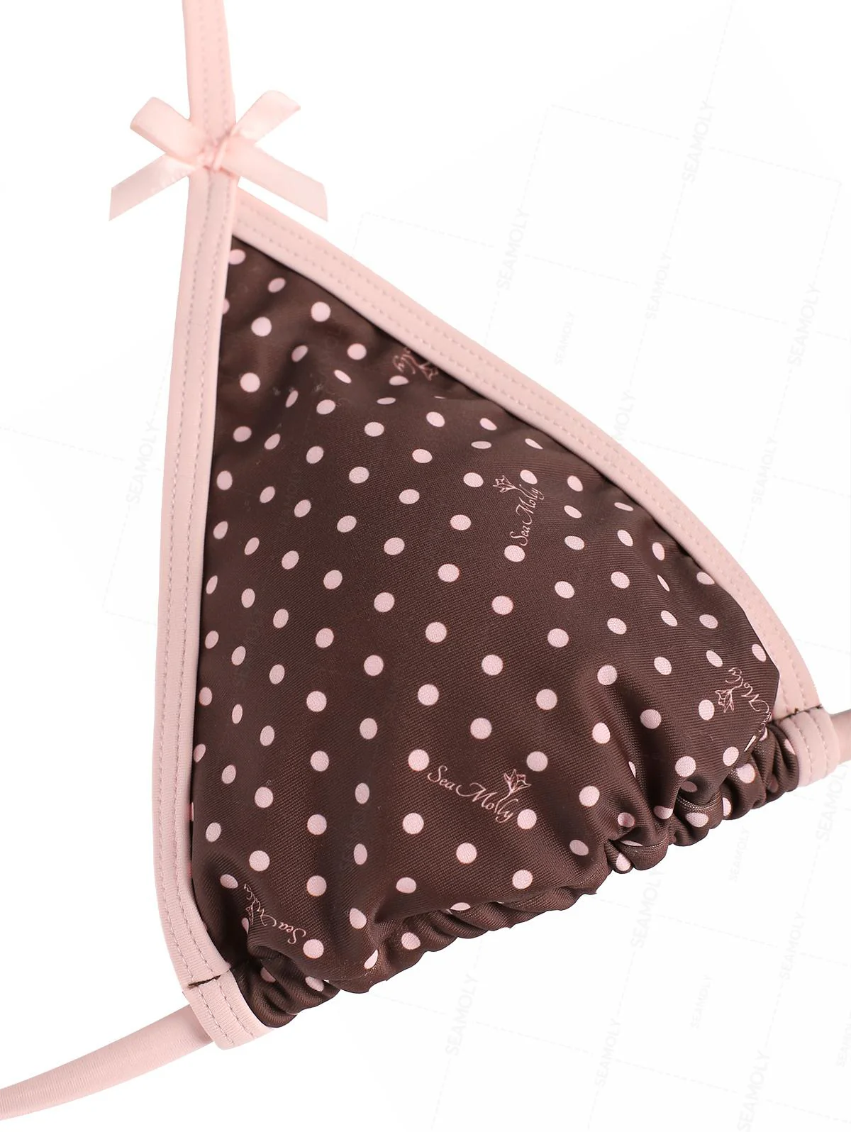 Seamolly Neckholder-Triangel-Bikini-Set mit kontrastierender Bindung und Polka Dots und Schleife - Image 3
