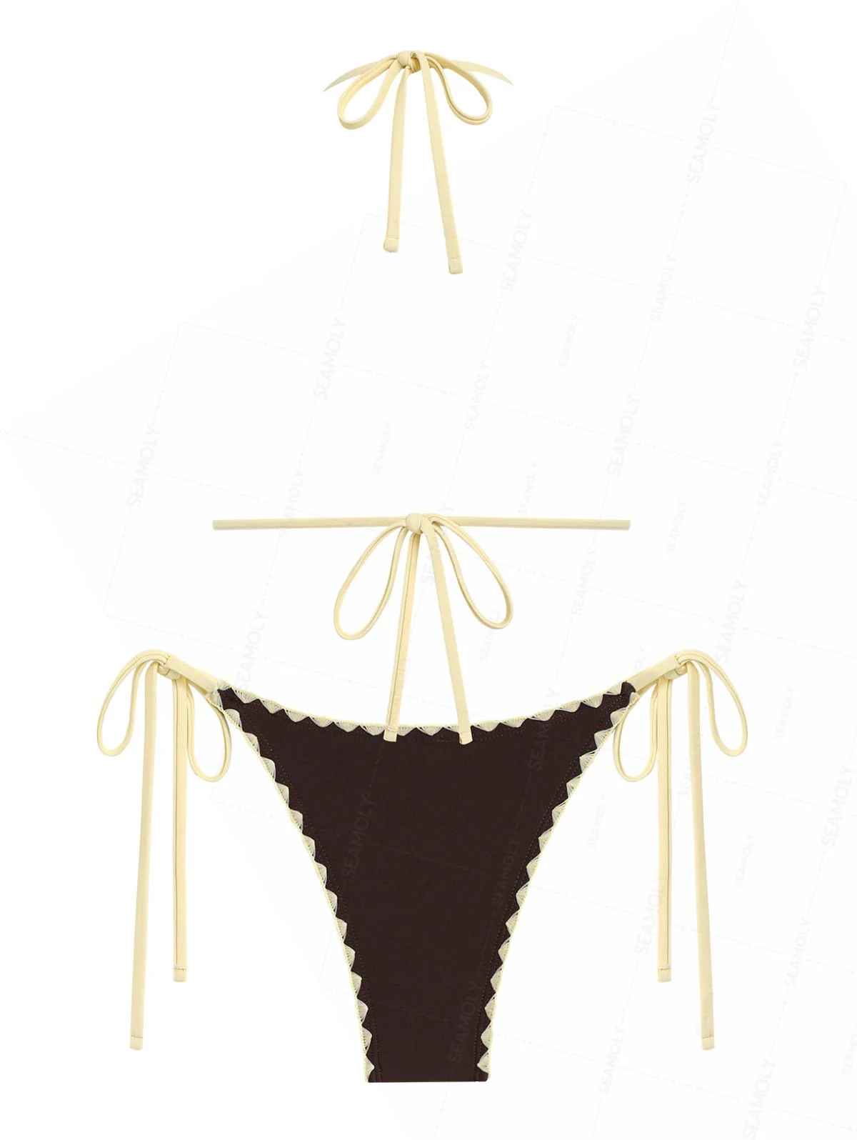 Seamolly Neckholder-Triangel-Bikini-Set mit kontrastfarbenem Zierstichrand - Image 2