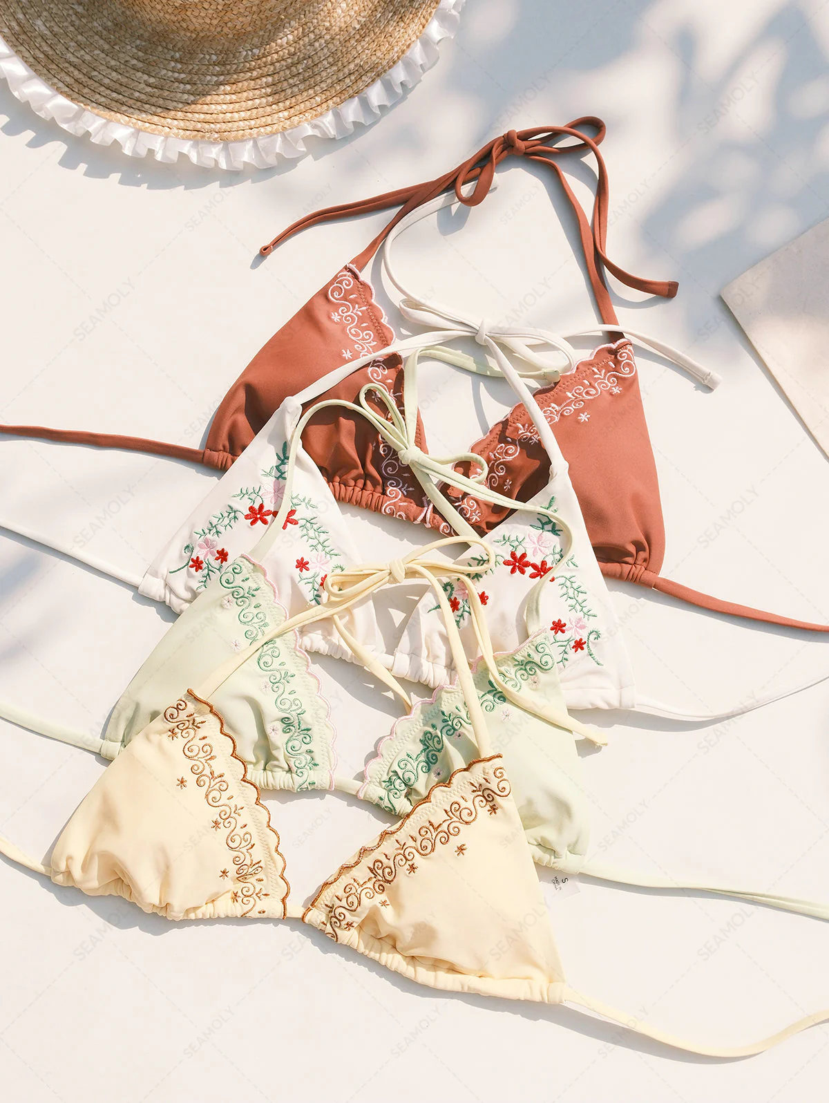 Seamolly besticktes Neckholder-Triangel-Bikini-Set mit Muschelkanten - Image 3