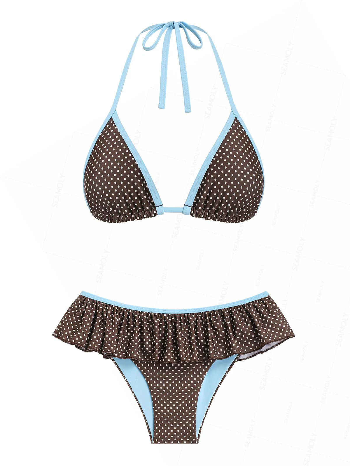 Seamolly Polka Dot Print Kontrasteinfassung Schößchen-Rockini-Bikini-Set