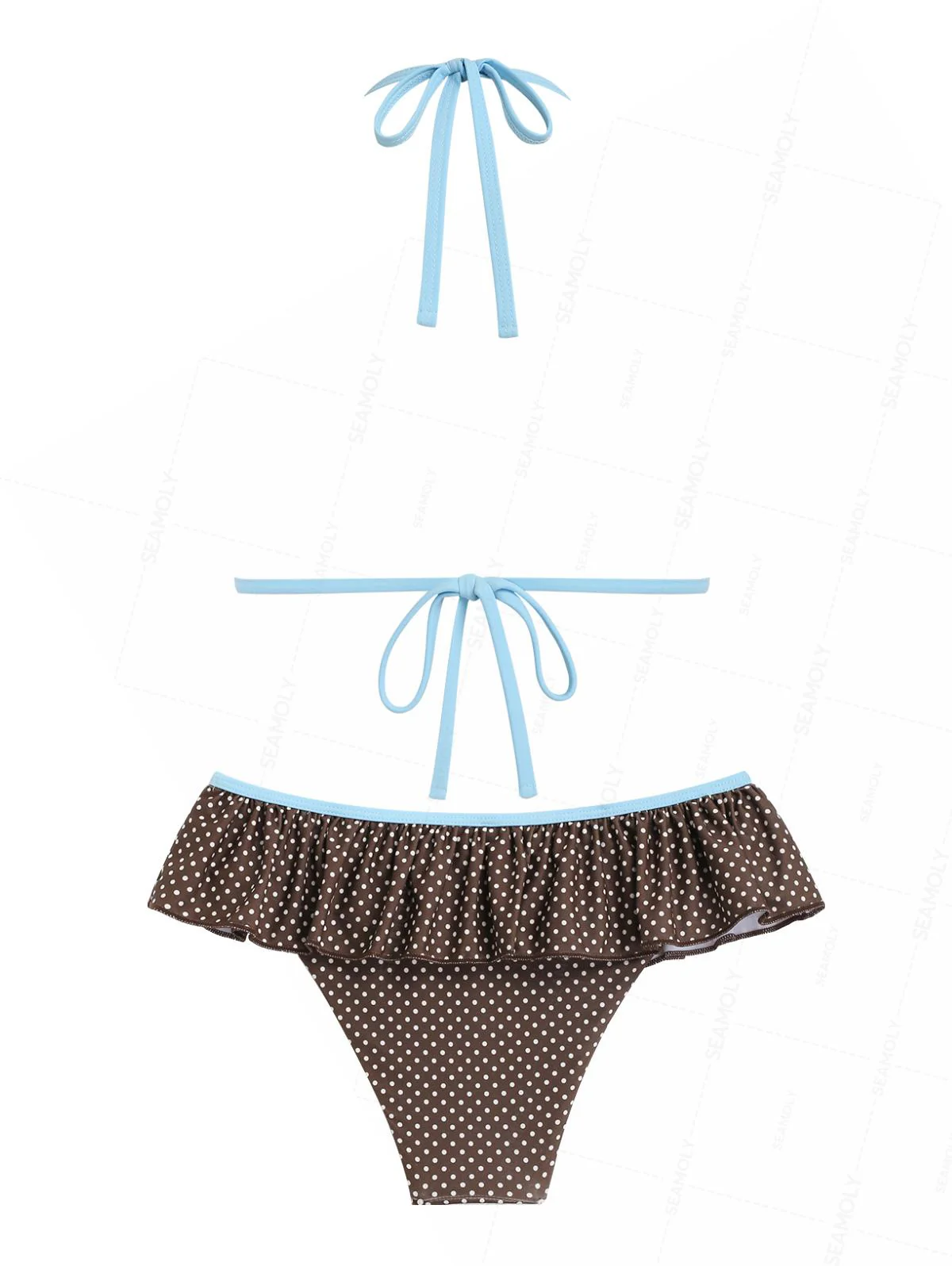 Seamolly Polka Dot Print Kontrasteinfassung Schößchen-Rockini-Bikini-Set - Image 2