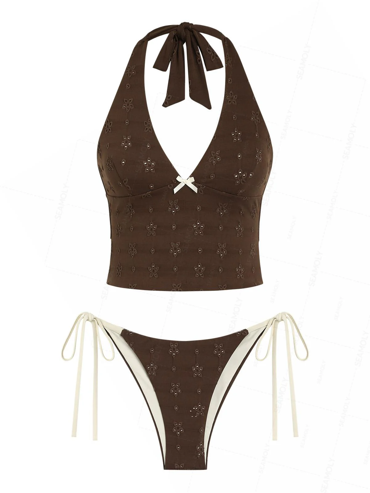 Seamolly Set aus recyceltem Jacquard-Haltertop und frechem brasilianischem Tankini-Höschen - Image 2
