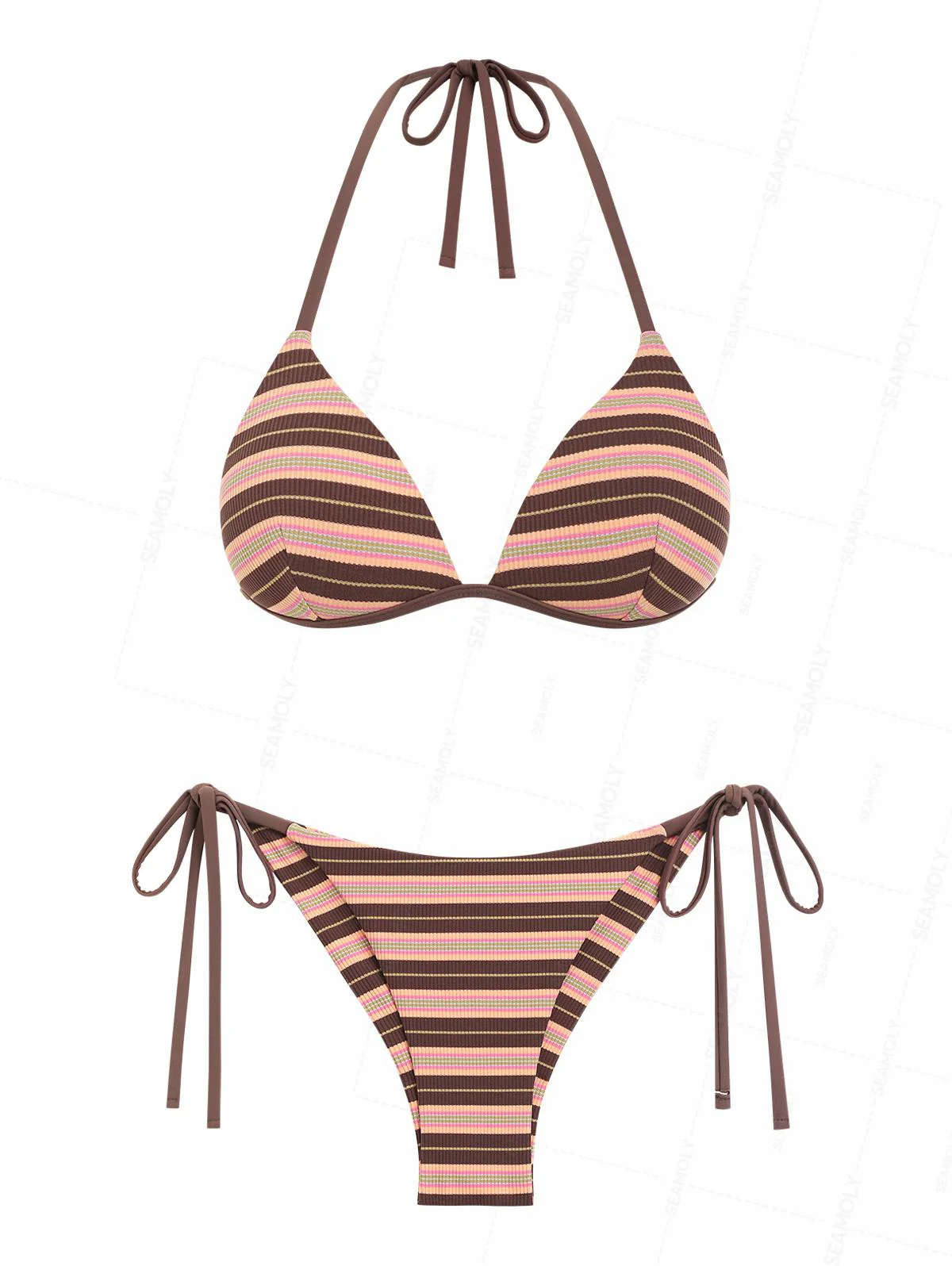 Seamolly Bikini-Set mit Streifen, Dreieck-Push-Up-Oberteil und frechem brasilianischem Höschen