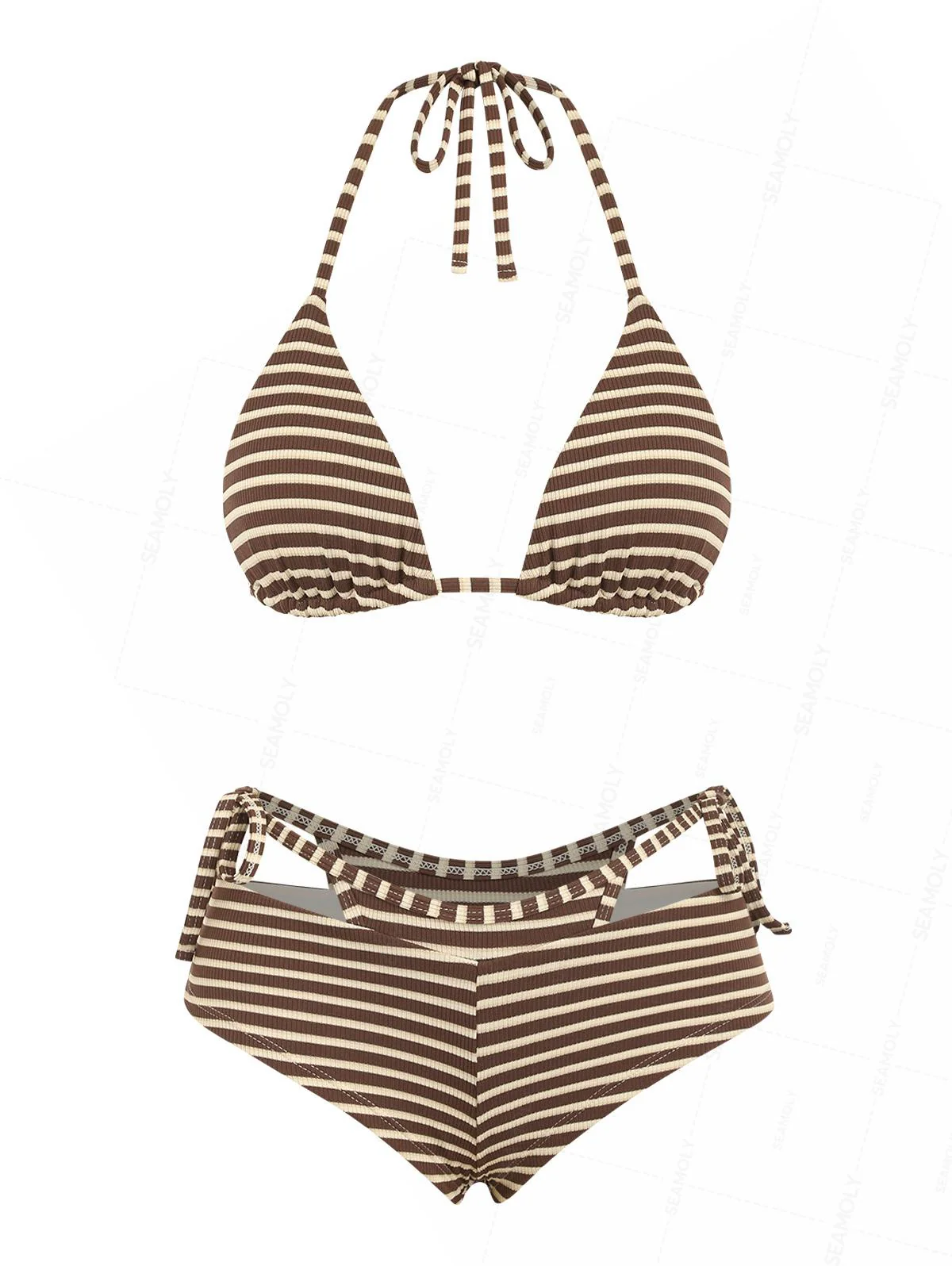 Seamolly Bikini-Set mit Streifenmuster, Triangel-Top und doppellagigen, frechen Boyshorts