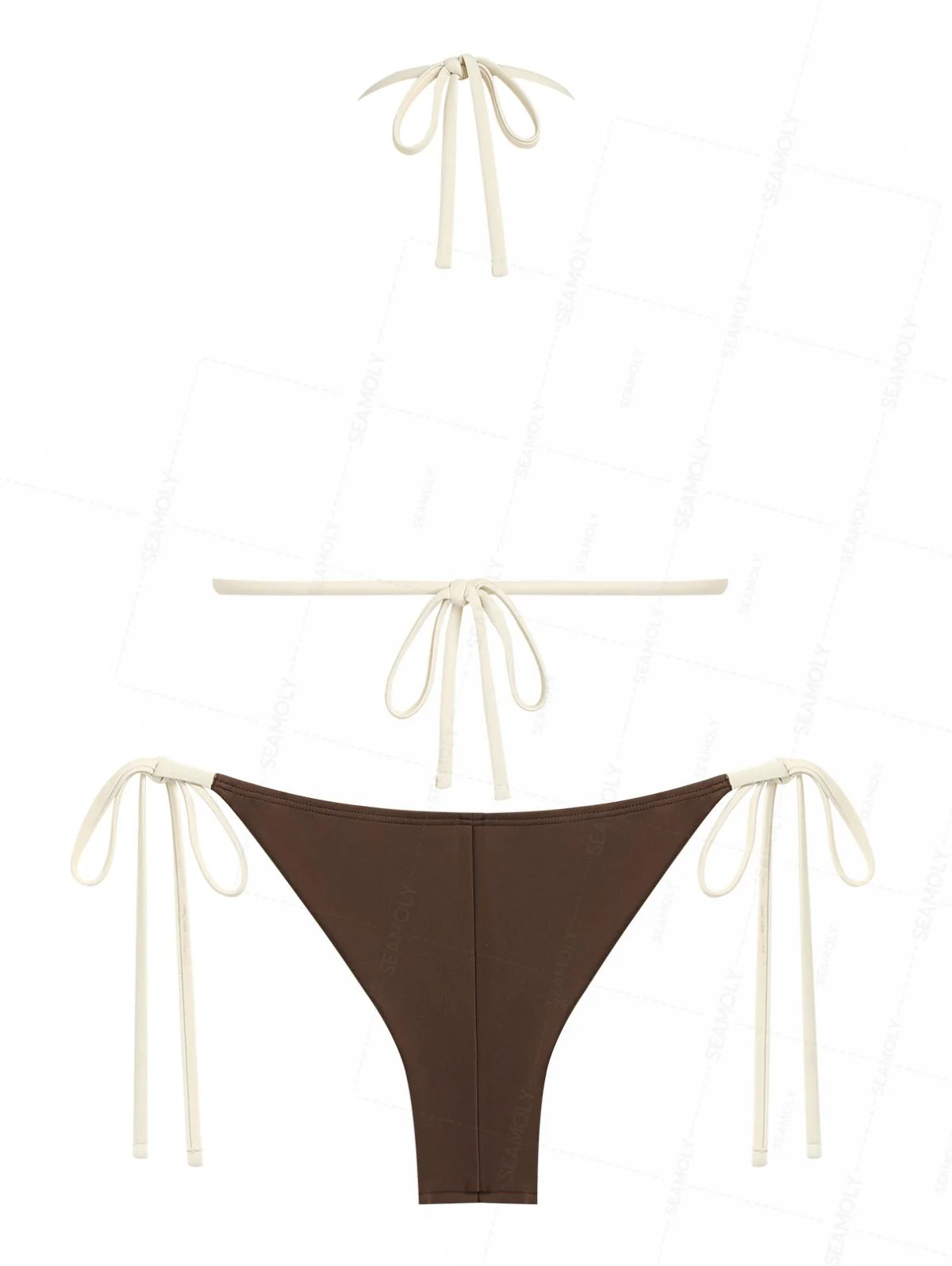 Seamolly Vintage Embroidery Halter Triangle Top & Cheeky Brazilian Bottom Bikini Set - Image 6