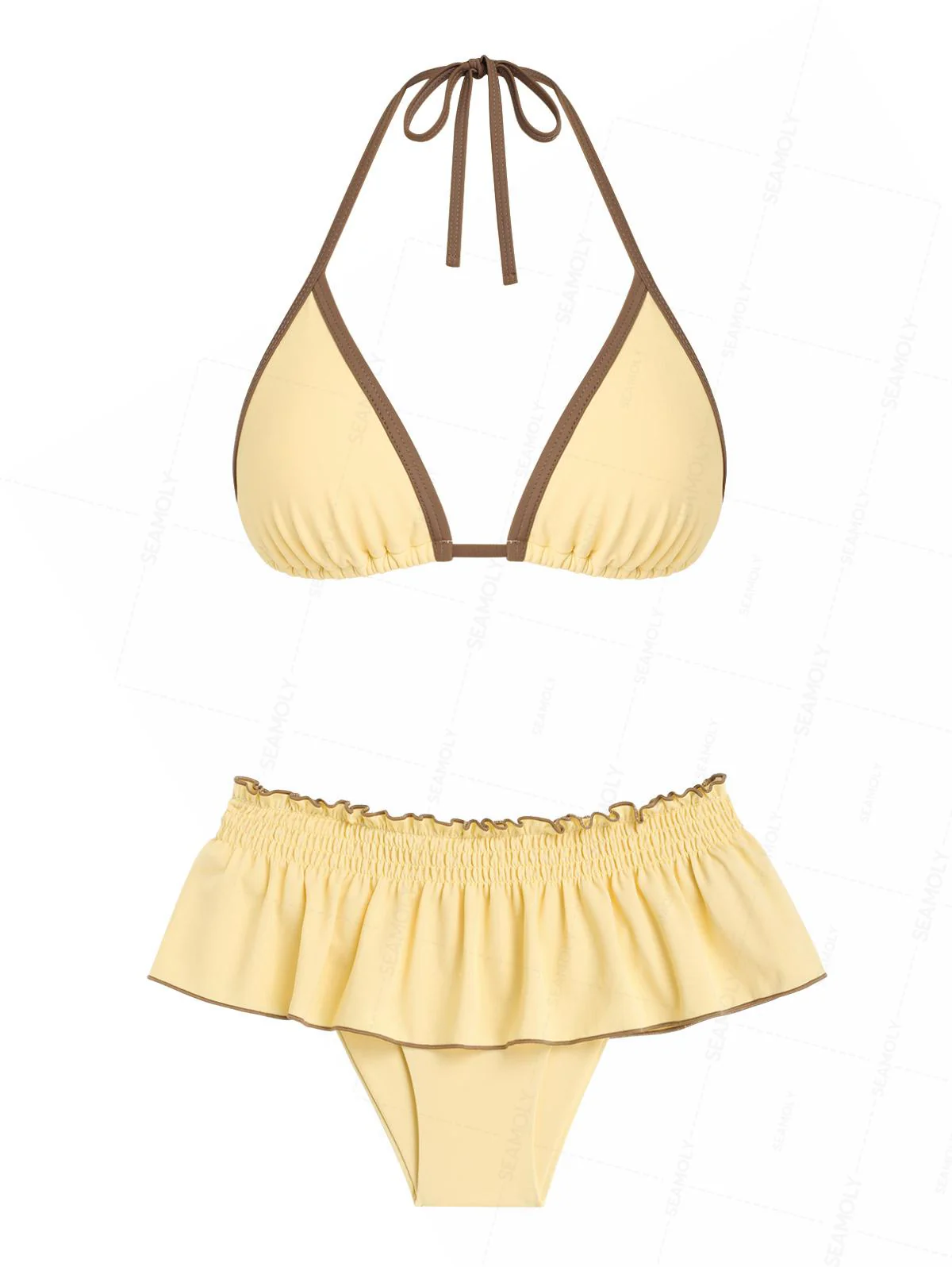 Seamolly Bikini-Set mit kontrastfarbenem Saum, gerafften Rüschen und Neckholder-Triangel-Rock