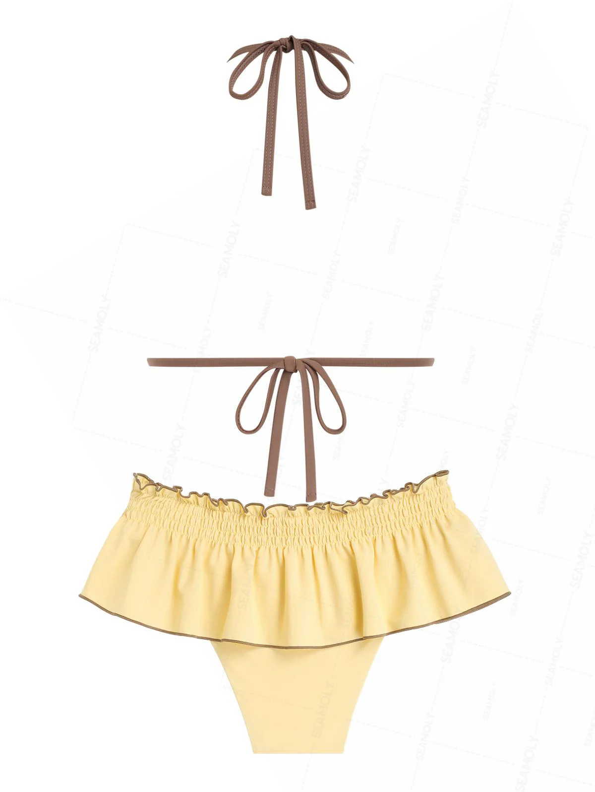 Seamolly Bikini-Set mit kontrastfarbenem Saum, gerafften Rüschen und Neckholder-Triangel-Rock - Image 3