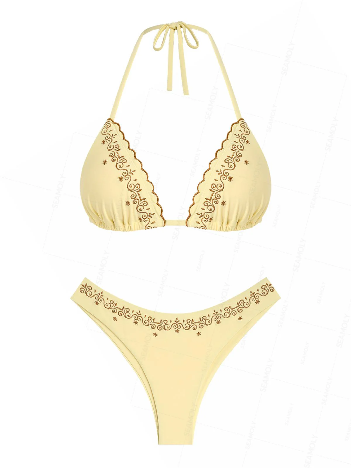 Seamolly besticktes Neckholder-Triangel-Bikini-Set mit Muschelkanten - Image 2