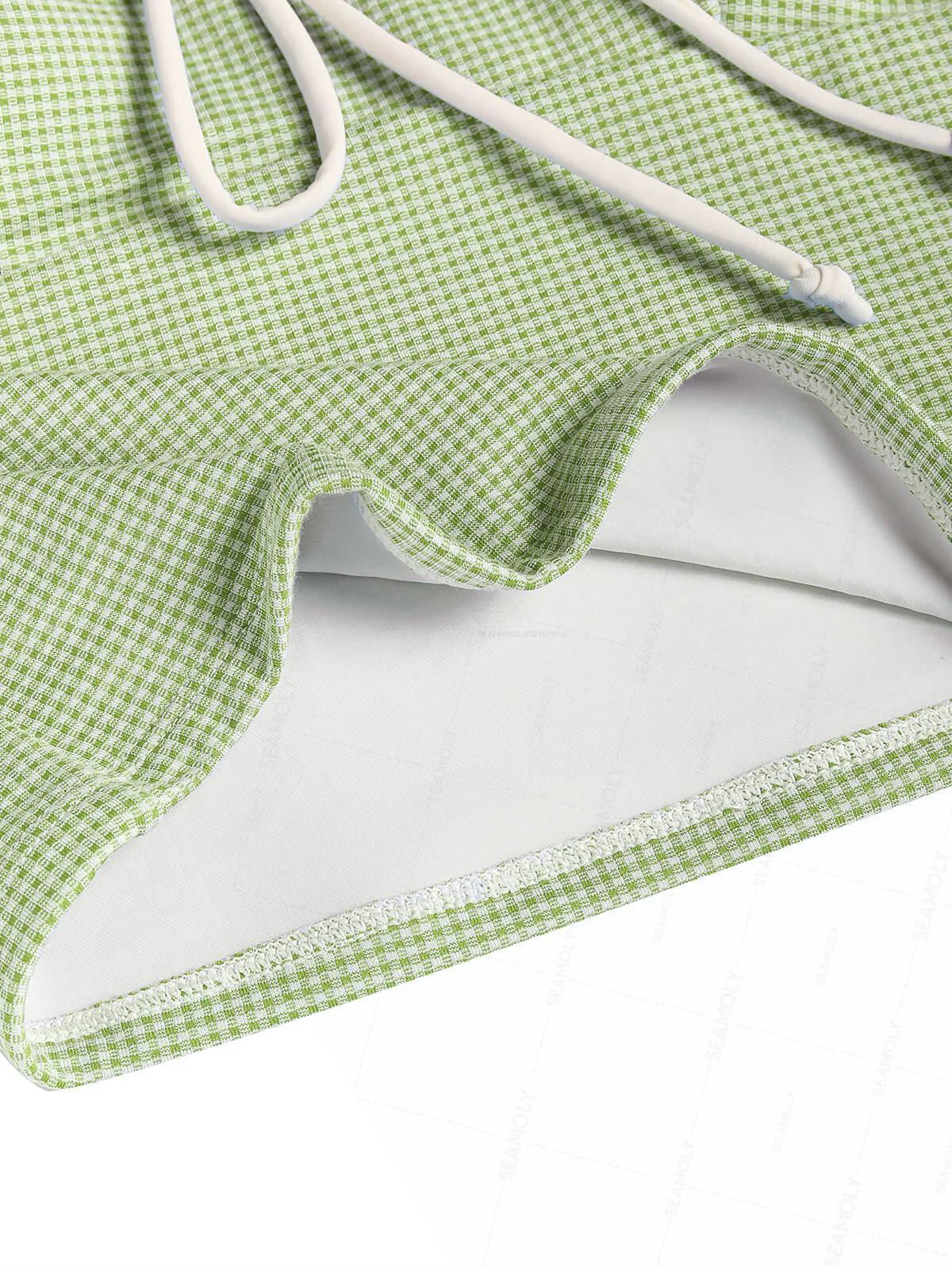 Seamolly Gingham-Tankini-Oberteil mit gespleißten, gerüschten Rüschen und Schleifendekor - Image 4