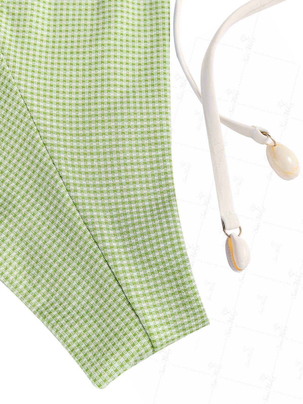 Seamolly Vintage Tankini-Set mit kariertem Oberteil und frechem brasilianischem Höschen, bestehend aus einem Oberteil mit Rüschenbesatz und einem Oberteil mit Vichy-Karo und Rüschen sowie einem frechen brasilianischen Höschen - Image 11