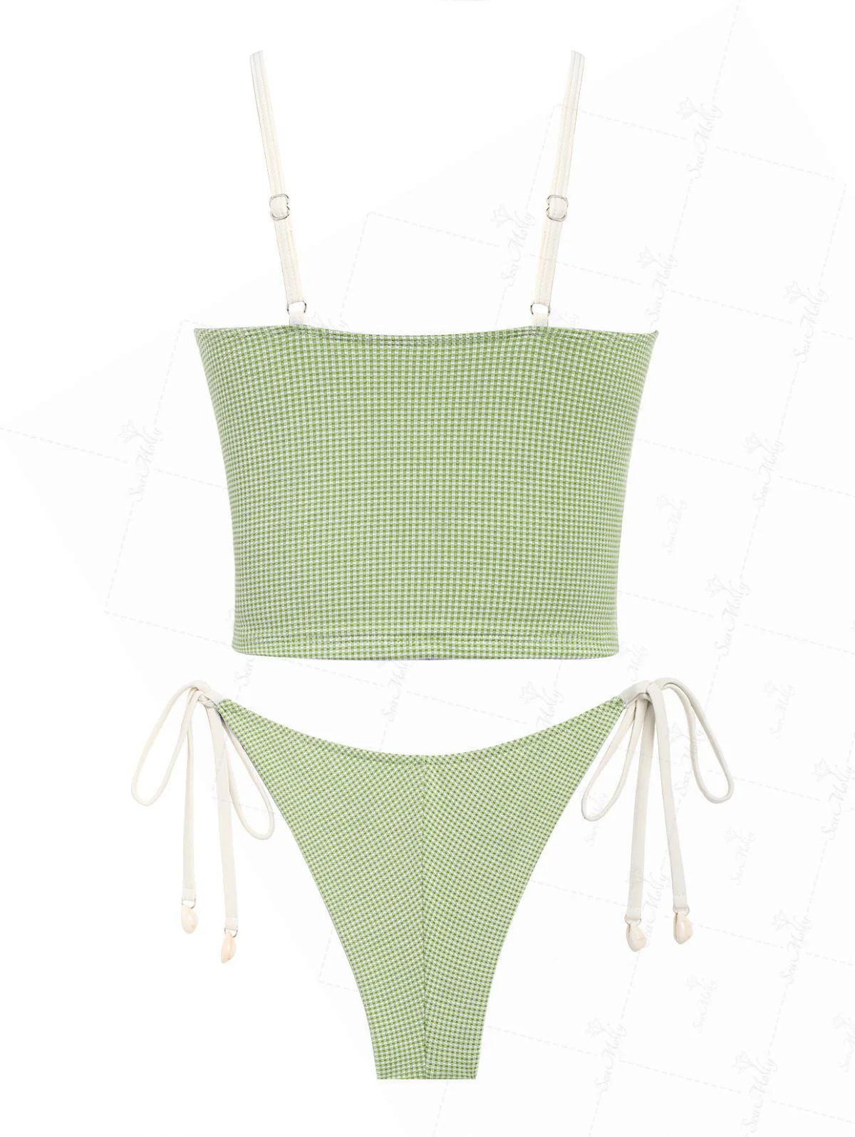 Seamolly Vintage Tankini-Set mit kariertem Oberteil und frechem brasilianischem Höschen, bestehend aus einem Oberteil mit Rüschenbesatz und einem Oberteil mit Vichy-Karo und Rüschen sowie einem frechen brasilianischen Höschen - Image 8