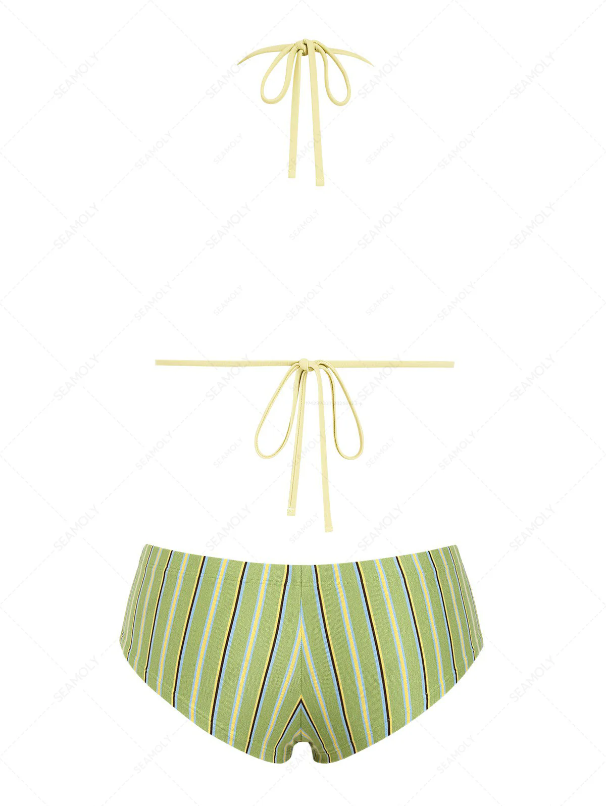 Seamolly gestreiftes Neckholder-Triangel-Bikini-Set mit frechen Boyshorts und Schleife - Image 7