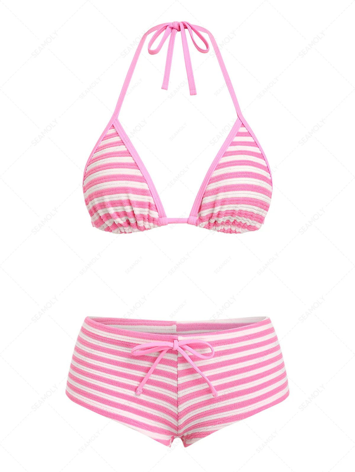 Seamolly Frottee-Bikini-Set mit Streifen und kontrastierender Einfassung, frechen Boyshorts