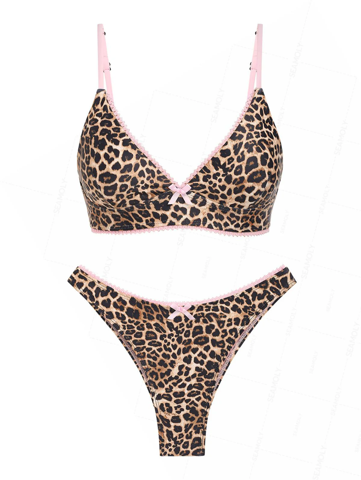 Seamolly Bikini-Set im Tank-Stil mit Leopardenmuster, kontrastierendem Spitzenbesatz und Schleifendekor