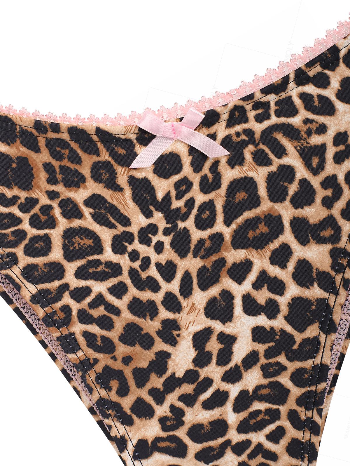 Seamolly Bikini-Set im Tank-Stil mit Leopardenmuster, kontrastierendem Spitzenbesatz und Schleifendekor - Image 5
