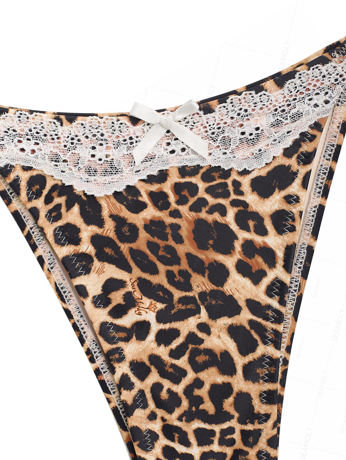 Seamolly Bikini-Set mit Leopardenmuster, Schleife, Neckholder, Dreieck, seitlicher Bindung - Image 5