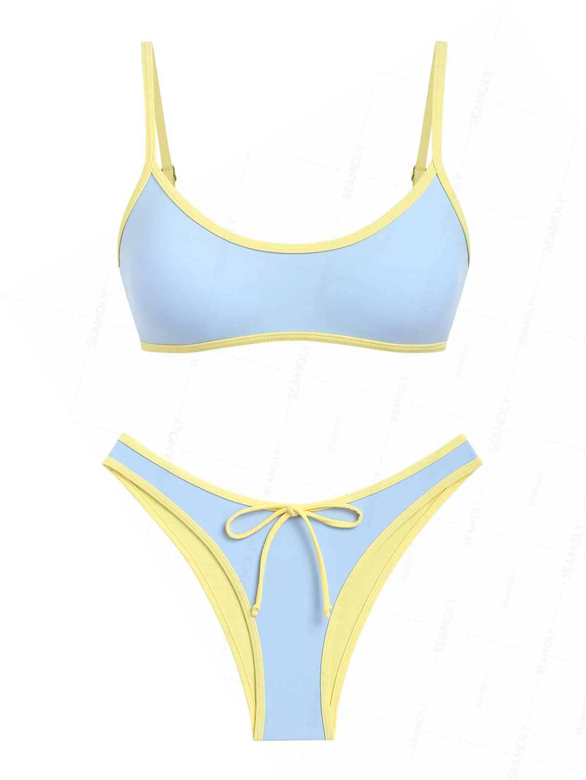 Seamolly Contrast Binding Bowknot Tank Style Cheeky Bikini Set
